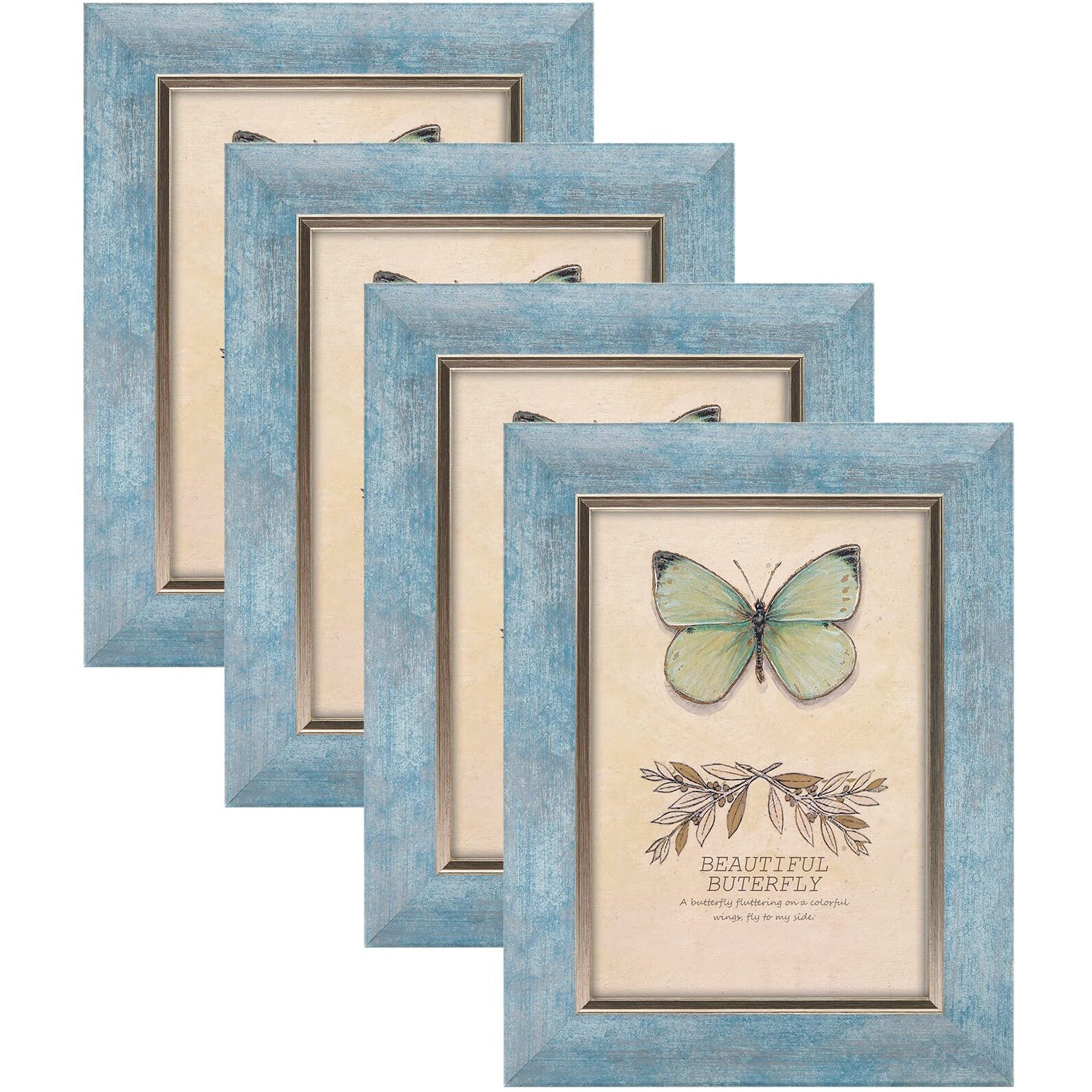 Xuanluo Picture Frames Set Rustic Retro Photo Frame With Tempered Glass Wall Mount And Tabletop Display Family Friends Wedding Gift (5 X 7 Inch  Blue-4Pcs)