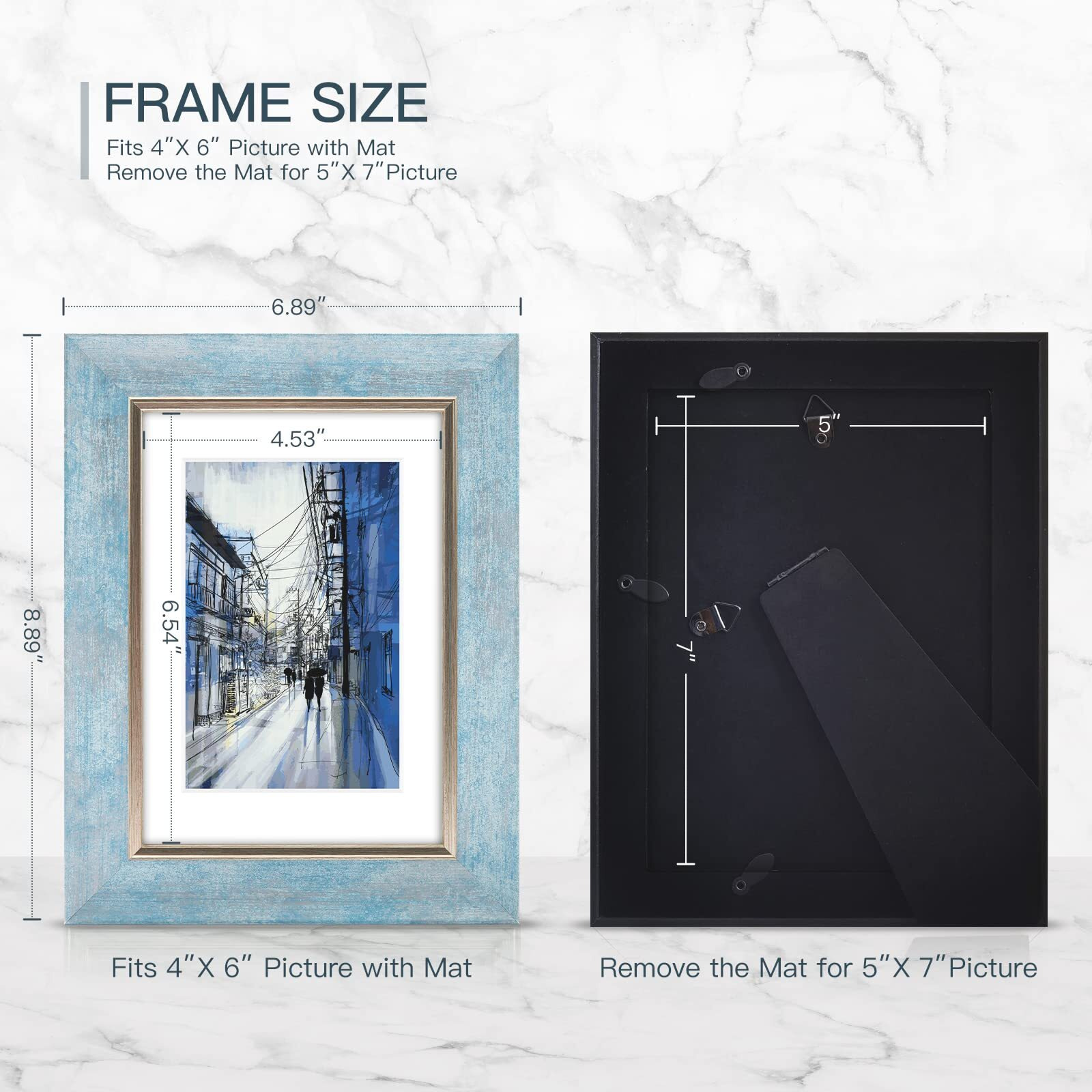 Xuanluo Picture Frames Set Rustic Retro Photo Frame With Tempered Glass Wall Mount And Tabletop Display Family Friends Wedding Gift (5 X 7 Inch  Blue-4Pcs)