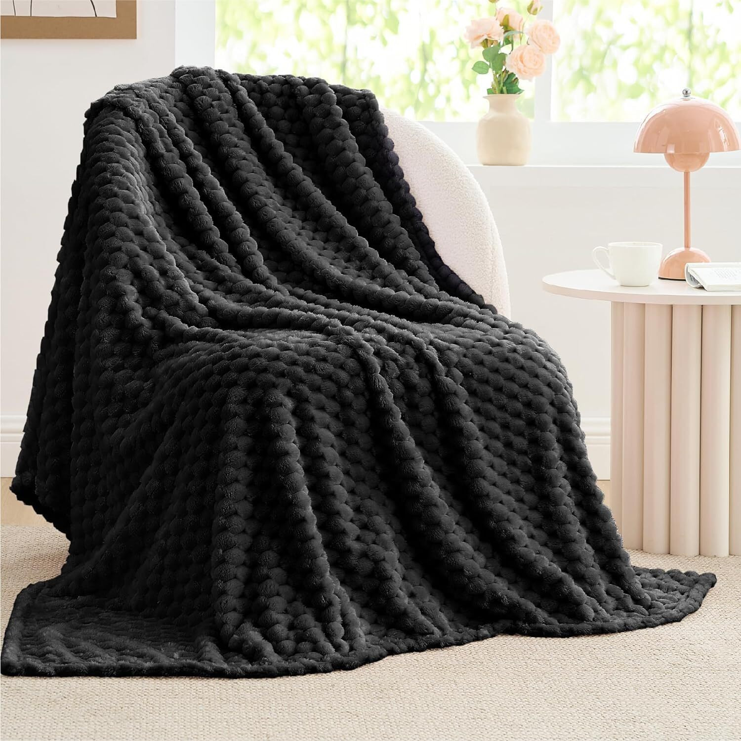 Bedelite Fleece Throw Blanket For Couch & Bed - 3D Jacquard Decorative Black Blanket  Super Soft And Cozy Warm Fuzzy Blanket All Seasons Suitable  50X60Inches