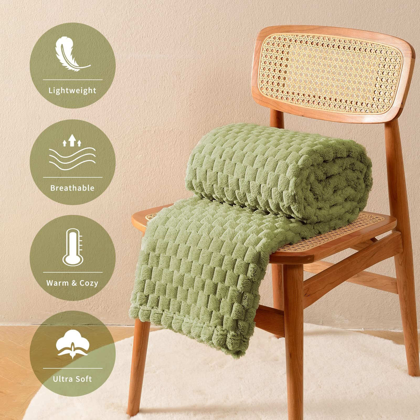 Fy Fiber House Fleece Throw Blanket For Couch 300Gms Super Soft Plush Fuzzy Blankets And Throws For Sofa Bed Office  40X50 Inches  Sage Green