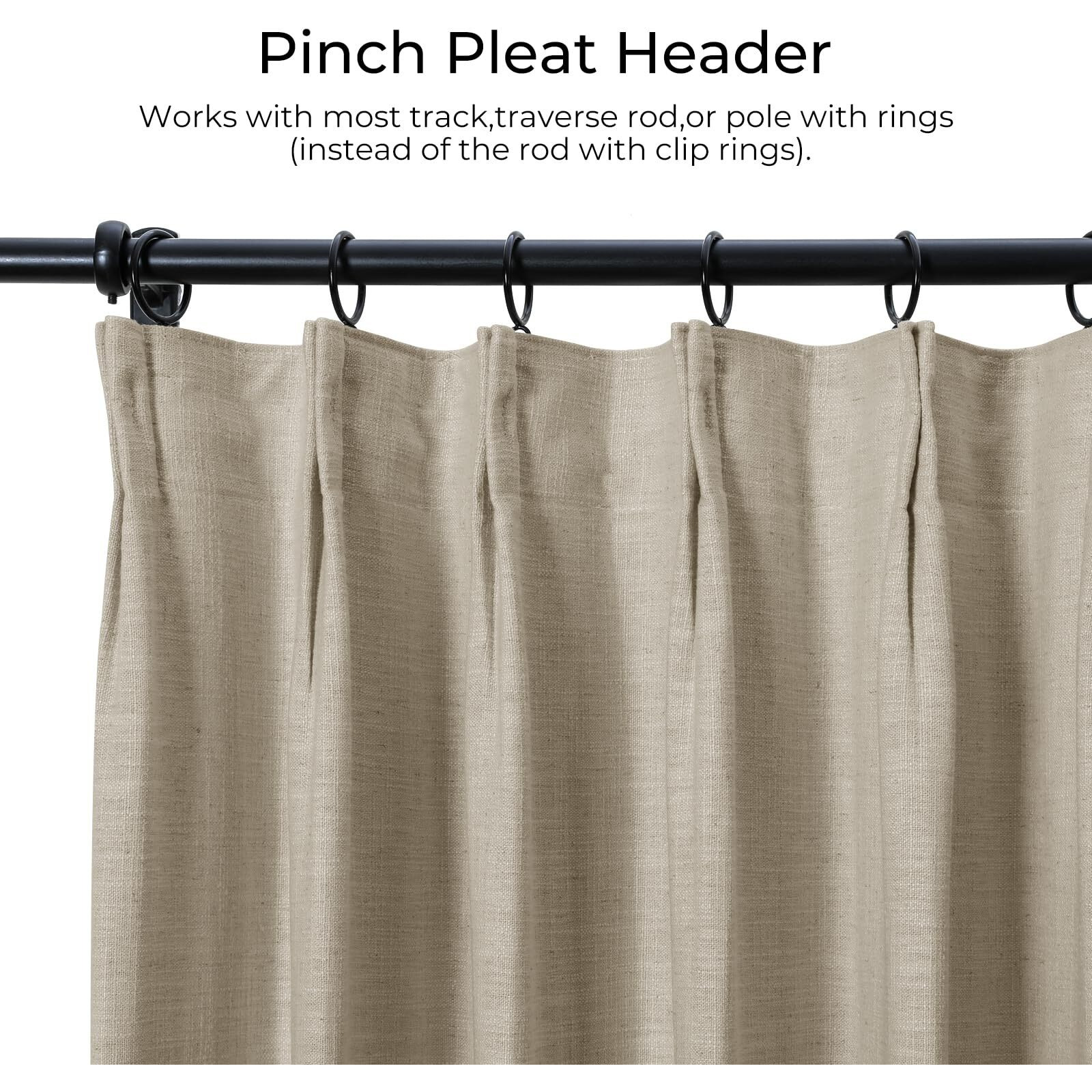 Twopages 26 W X 96 L Inch Pinch Pleat Unlined Darkening Drape Faux Linen Curtain Drapery Panel For Living Room Bedroom Meetingroom Club Theater Patio Door (1 Panel) Grey Beige