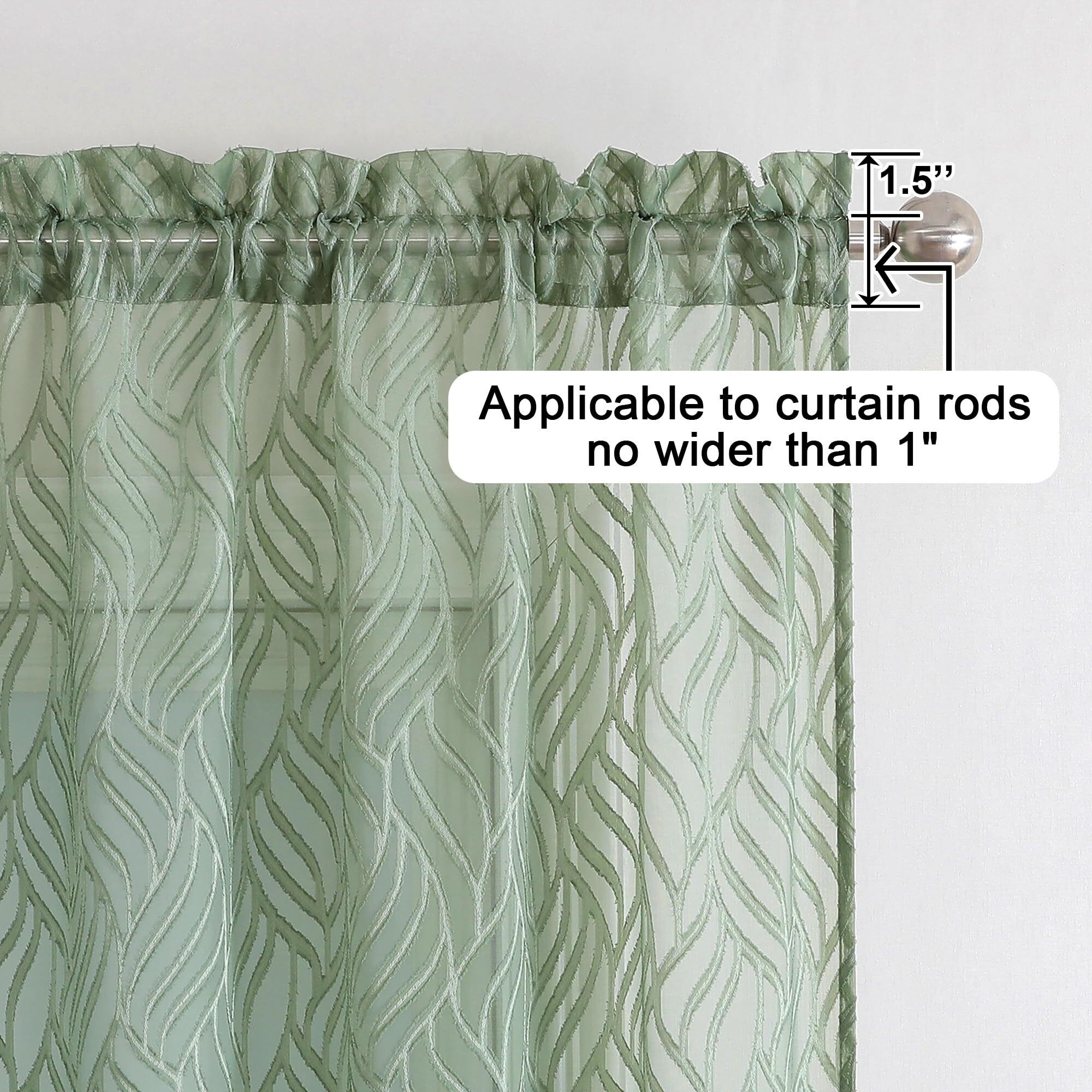 Chyhomenyc Marilyn Grass Green Sheer Curtains 84 Inch Length 2 Panels  Light Filtering 3D Leaf Clip Jacquard Textured Voile Sheer Curtain Drapes For Bedroom Living Room  38Wx84L Inches