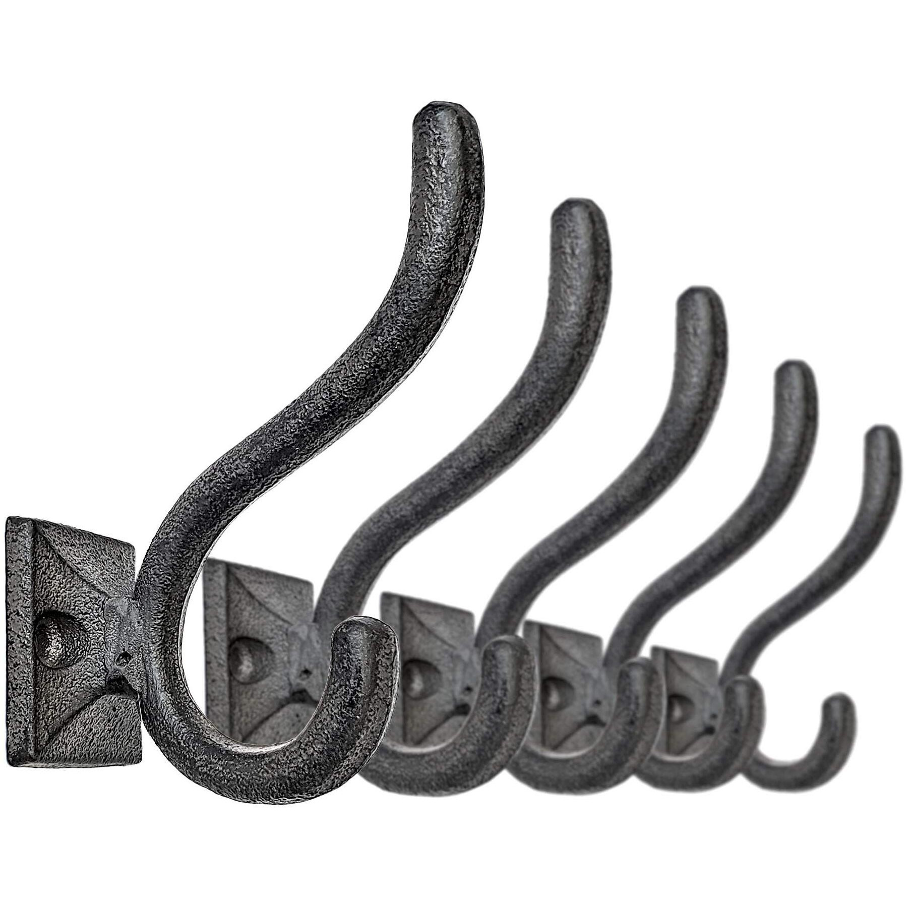 Ambipolar 5-Pack Antique Black Wall Hooks  Vintage Modern Farmhouse Style  Decorative Cast Iron Wall-Mounted Hooks  Heavy Duty Hooks For Mudroom  Bedroom  Hallway