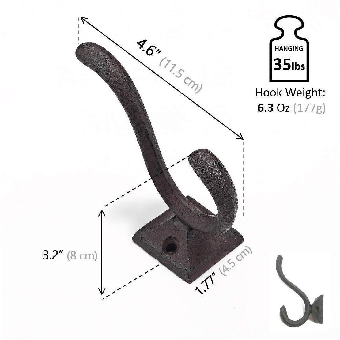 Ambipolar 5-Pack Antique Black Wall Hooks  Vintage Modern Farmhouse Style  Decorative Cast Iron Wall-Mounted Hooks  Heavy Duty Hooks For Mudroom  Bedroom  Hallway
