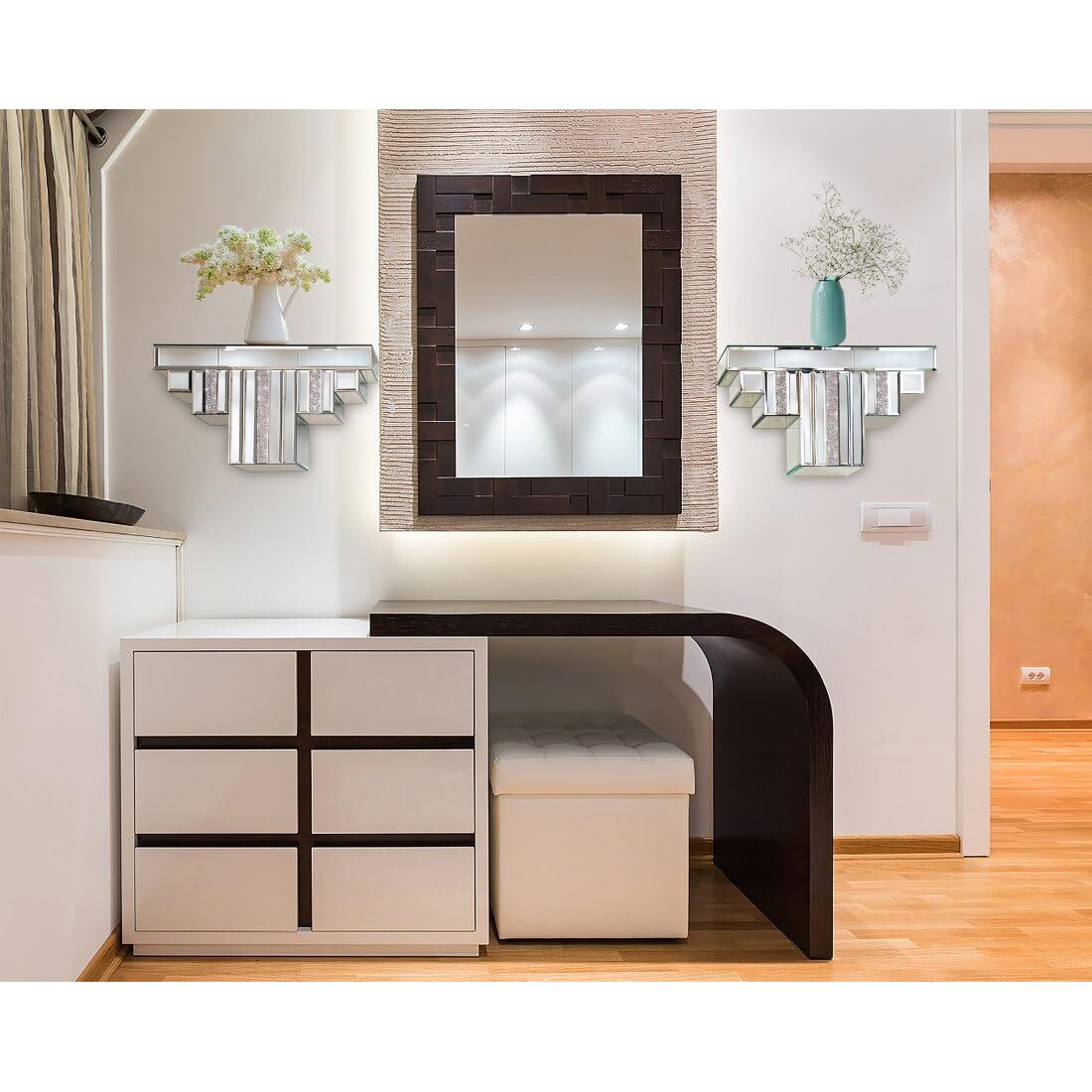 Mirrored Floating Wall Shelf  Silver Mirror Crushed Diamond Decorative Wall Shelf For Home Decoration Crystal Diamond Wall Art DCor Accent Piece Showcase  14.3"" L5.5"" W7.6"" H