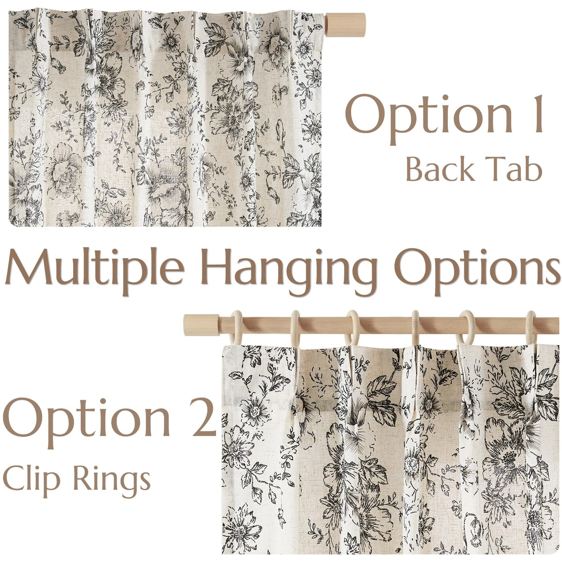 Jinchan Pinch Pleated Curtains Floral Linen Curtains For Living Room 108 Inches Long Black Peony Flower Printed Curtains Rod Pocket Back Tab Farmhouse Pinch Pleat Drapes With Hooks Set 2 Panels