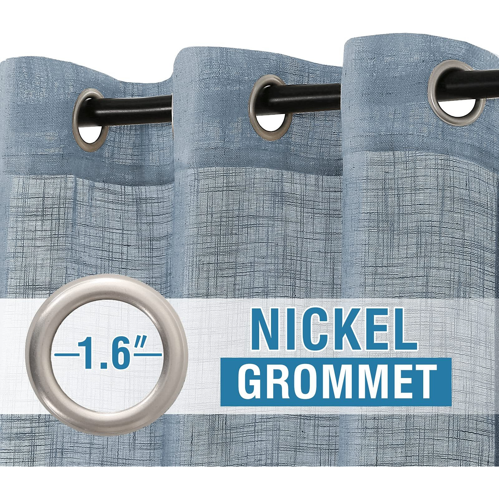 H.Versailtex Linen Curtains Natural Linen Blended For Living Room Burlap Linen Textured Light Filtering Nickel Grommet Curtains Bedroom Curtains 2 Panel Sets Privacy Added  52Inx63In  Stone Blue