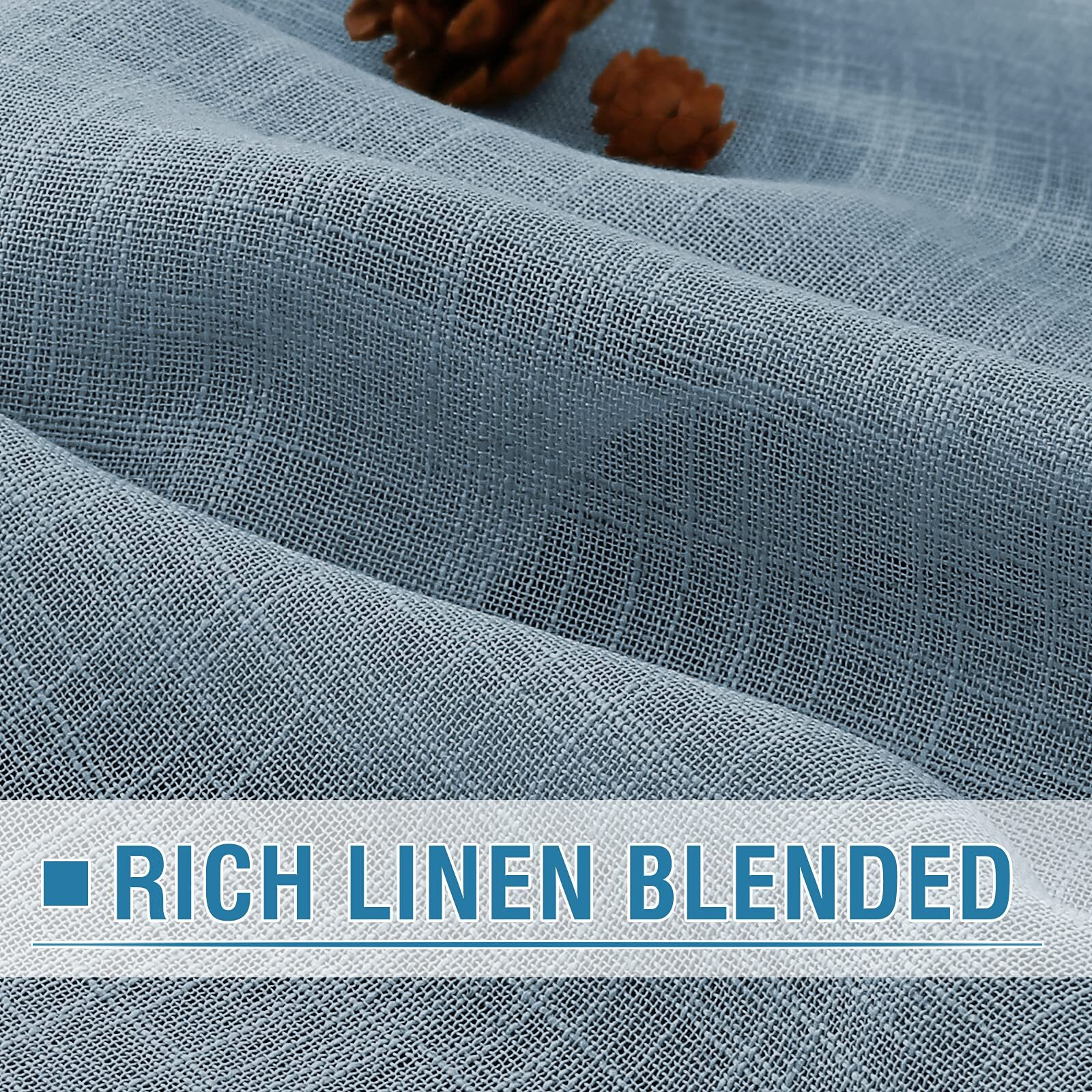 H.Versailtex Linen Curtains Natural Linen Blended For Living Room Burlap Linen Textured Light Filtering Nickel Grommet Curtains Bedroom Curtains 2 Panel Sets Privacy Added  52Inx63In  Stone Blue