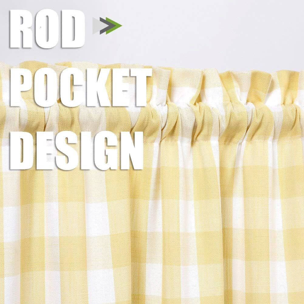 Amzdecor Buffalo Check Window Kitchen Tier Set  Yarn Dyed Curtains For Kitchen Small Cafe Curtains For Window Treatment Set Rod Pocket Half Window Curtain  28"" W X 36"" L  Yellow/White