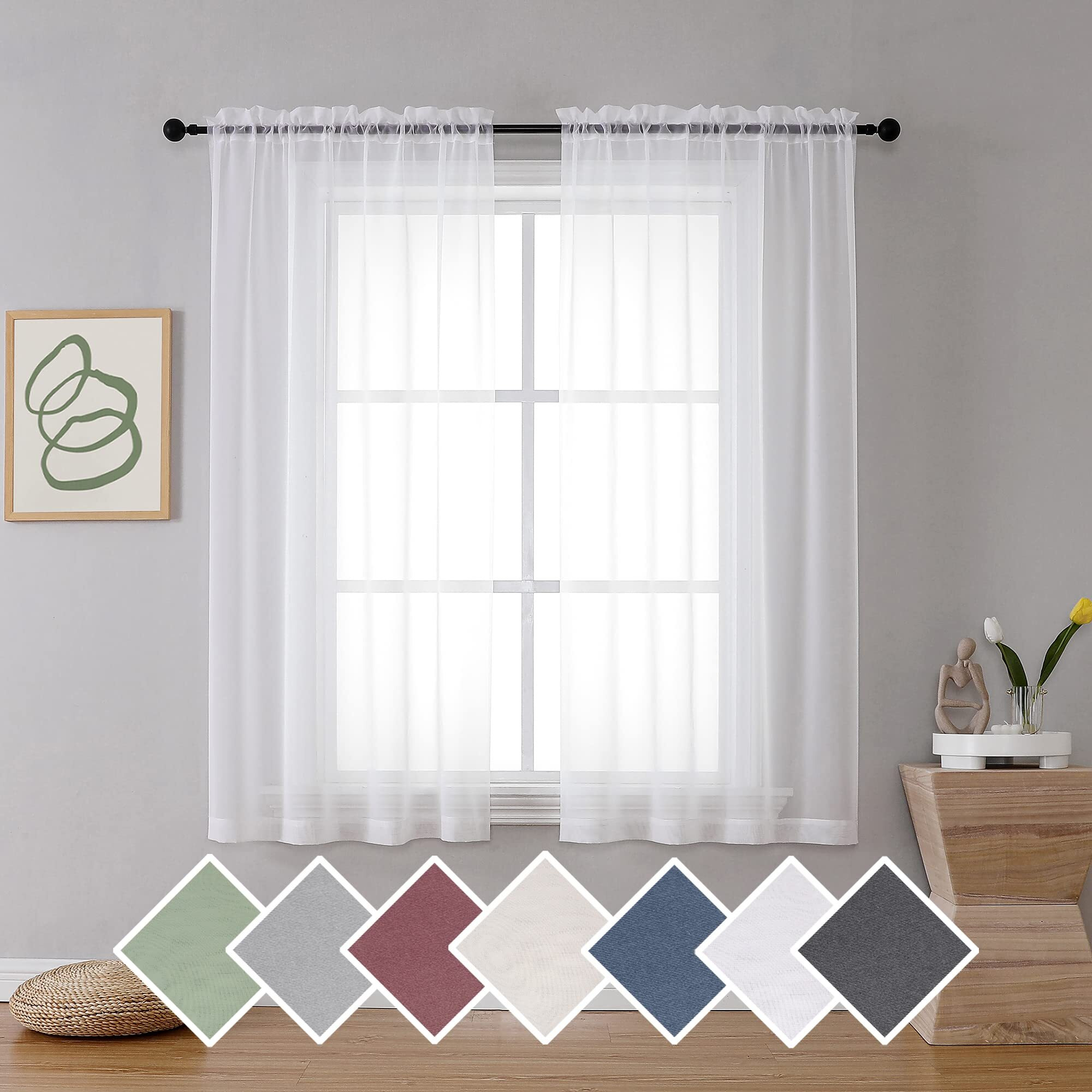 Ovzme 2 Panels Sheer White Curtains 54 Inches Length Window Treatment For Kitchen  Elegant Airy Transparent Curtain Draperies Rod Pocket For Kids Living Room  Each 42 Width 54 Length