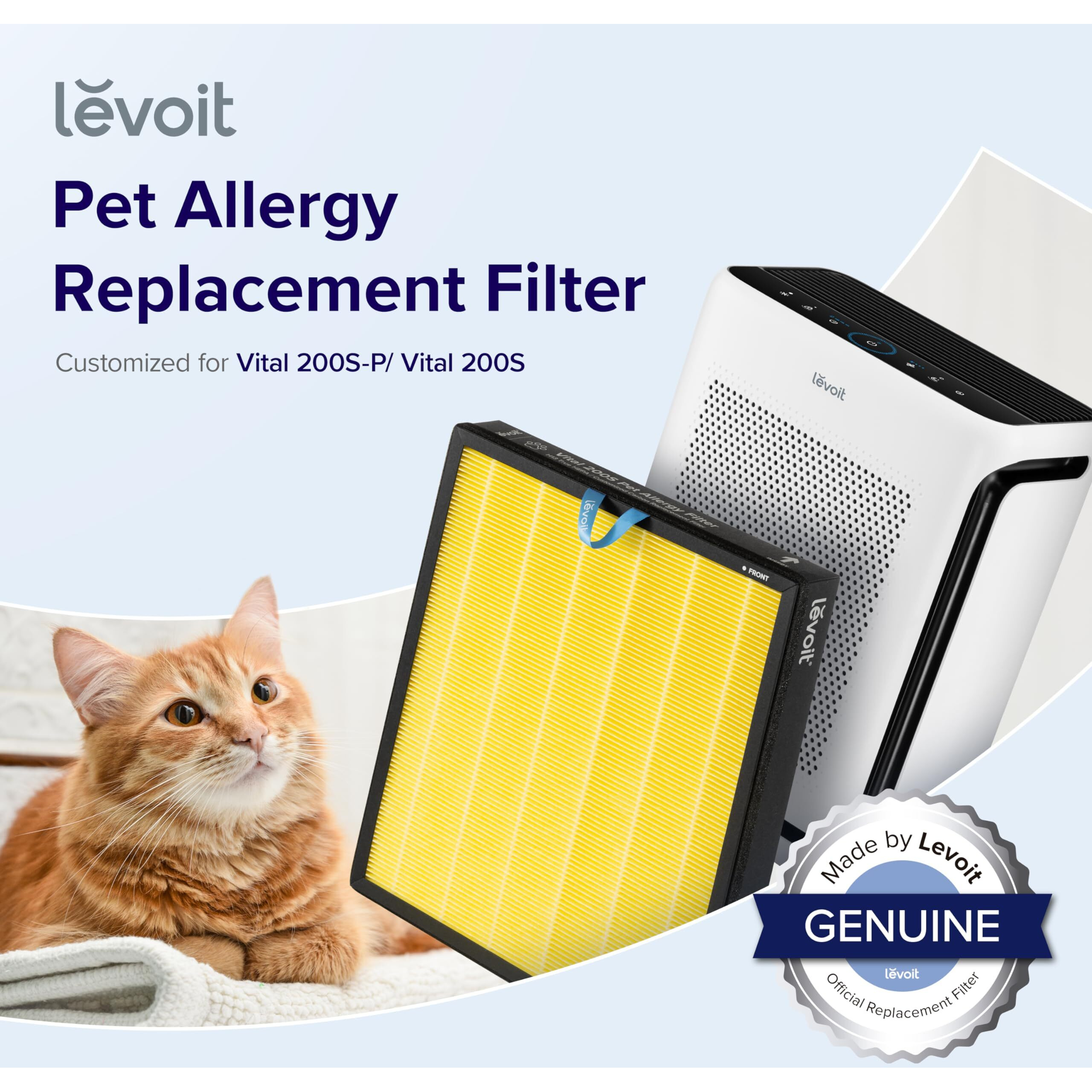 Levoit Vital 200S-P Pet Allergy Air Purifier Replacement  Supports Hepa Sleep Mode  3-In-1 Filter  Efficiency Activated Carbon  Vital200S-Rf-Pa  1 Pack  Yellow
