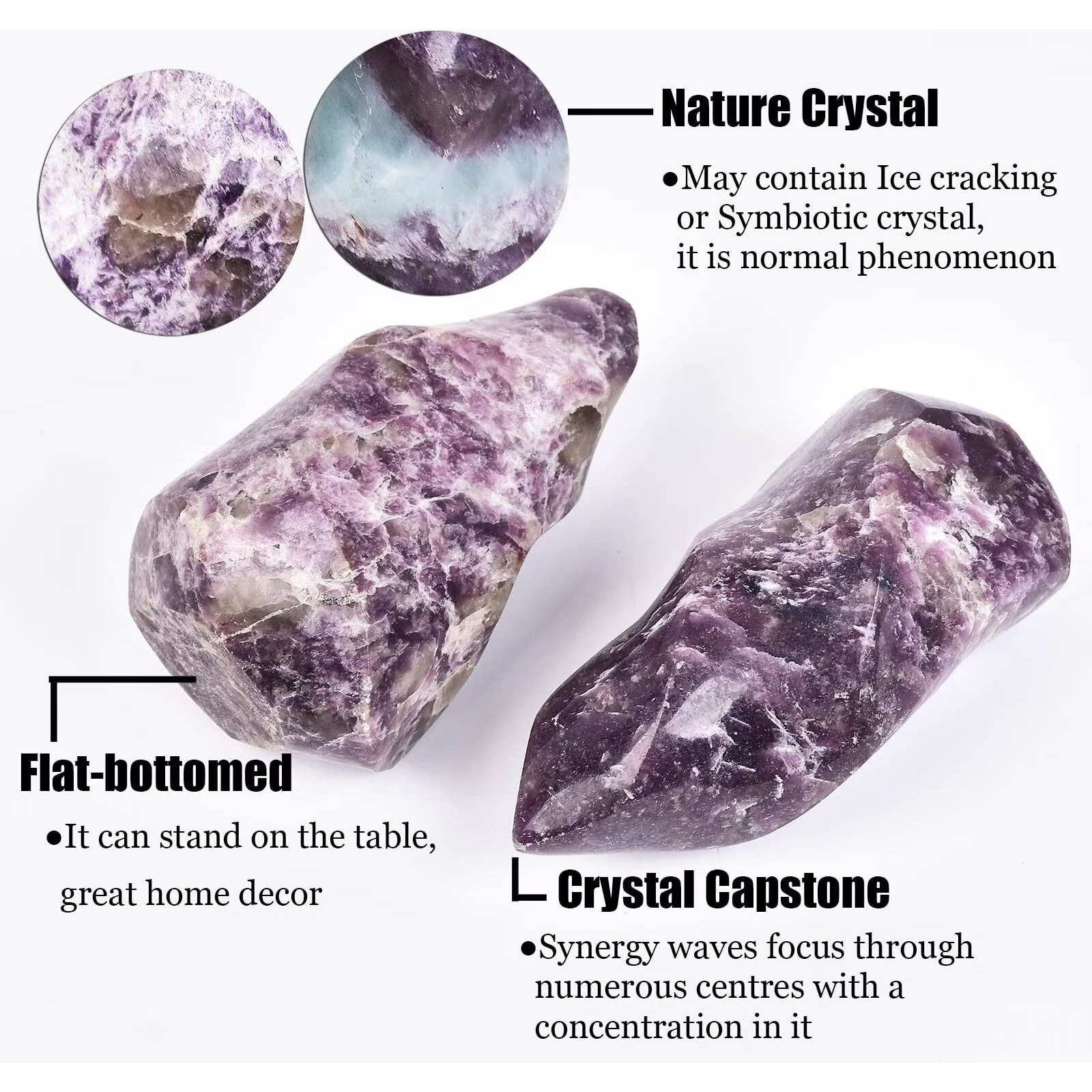 Amoystone Purple Lepidolite Crystals Tower Flame Shaped Stone Energy Meditation Healing Crystal Home Decor 0.6-1.0 Pound