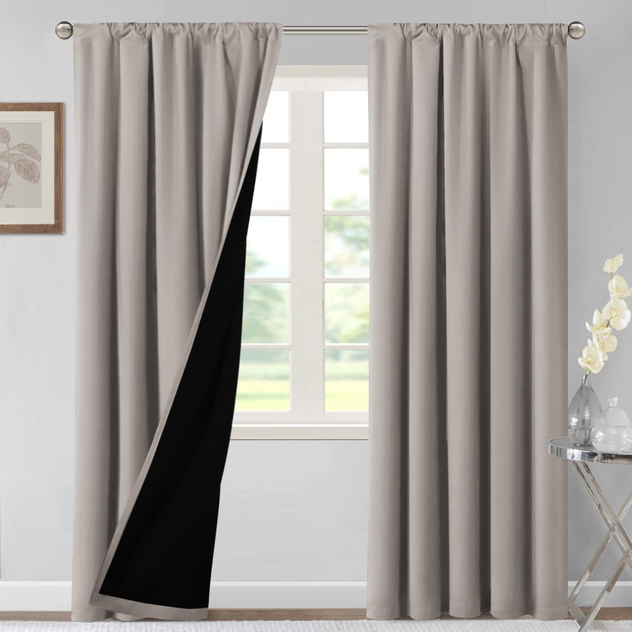 H.Versailtex 100% Blackout Curtains For Bedroom Thermal Insulated Blackout Curtains 84 Inches Long Rod Pocket Window Drapes For Living Room With Black Liner 2 Panels Set  Warm Taupe