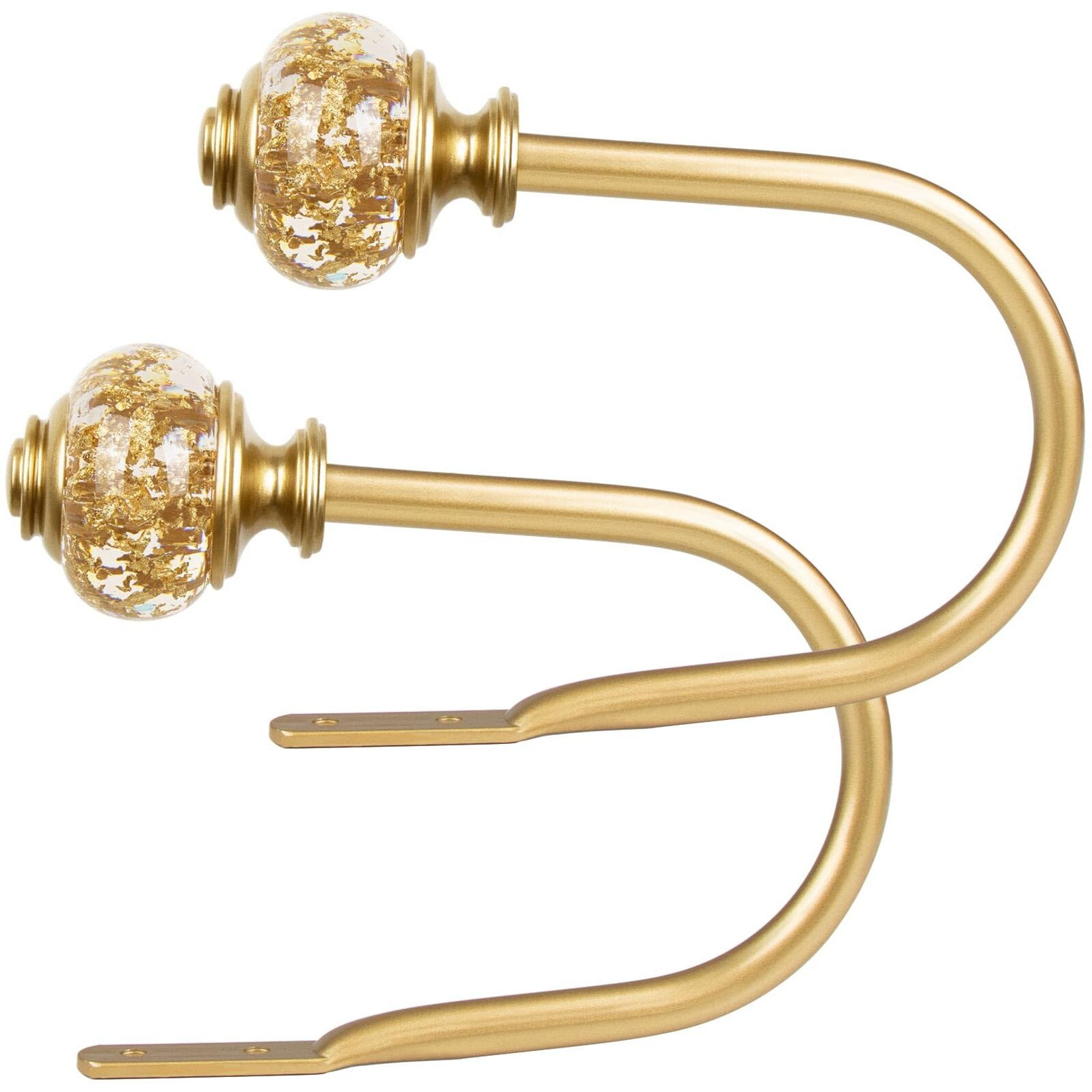 Usfook 2 Pack Gold Curtain Holdbacks  Decorative Drapery Tiebacks  Curtain Tie Back Hooks For Wall With Translucent Finials(6.1"" L X 4.1"" W)