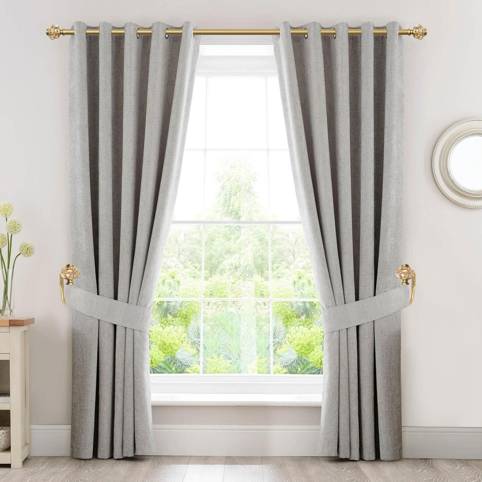 Usfook 2 Pack Gold Curtain Holdbacks  Decorative Drapery Tiebacks  Curtain Tie Back Hooks For Wall With Translucent Finials(6.1"" L X 4.1"" W)