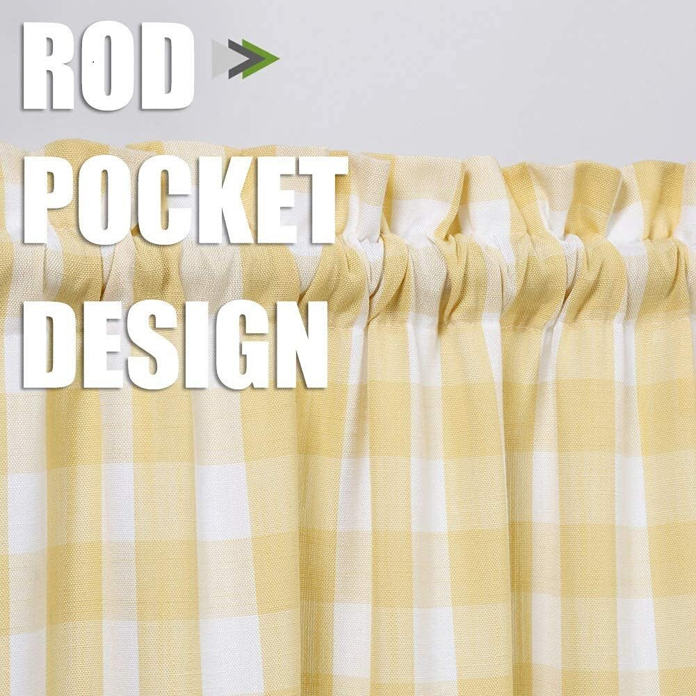 Yellow White Buffalo Plaid Cafe Curtains 30 Inches Long  Buffalo Check Kitchen Tier Curtains  Gingham Rod Pocket Short Window Curtain For Kitchen Bathroom  28"" W X 30"" L  Yellow/White  Set Of 2