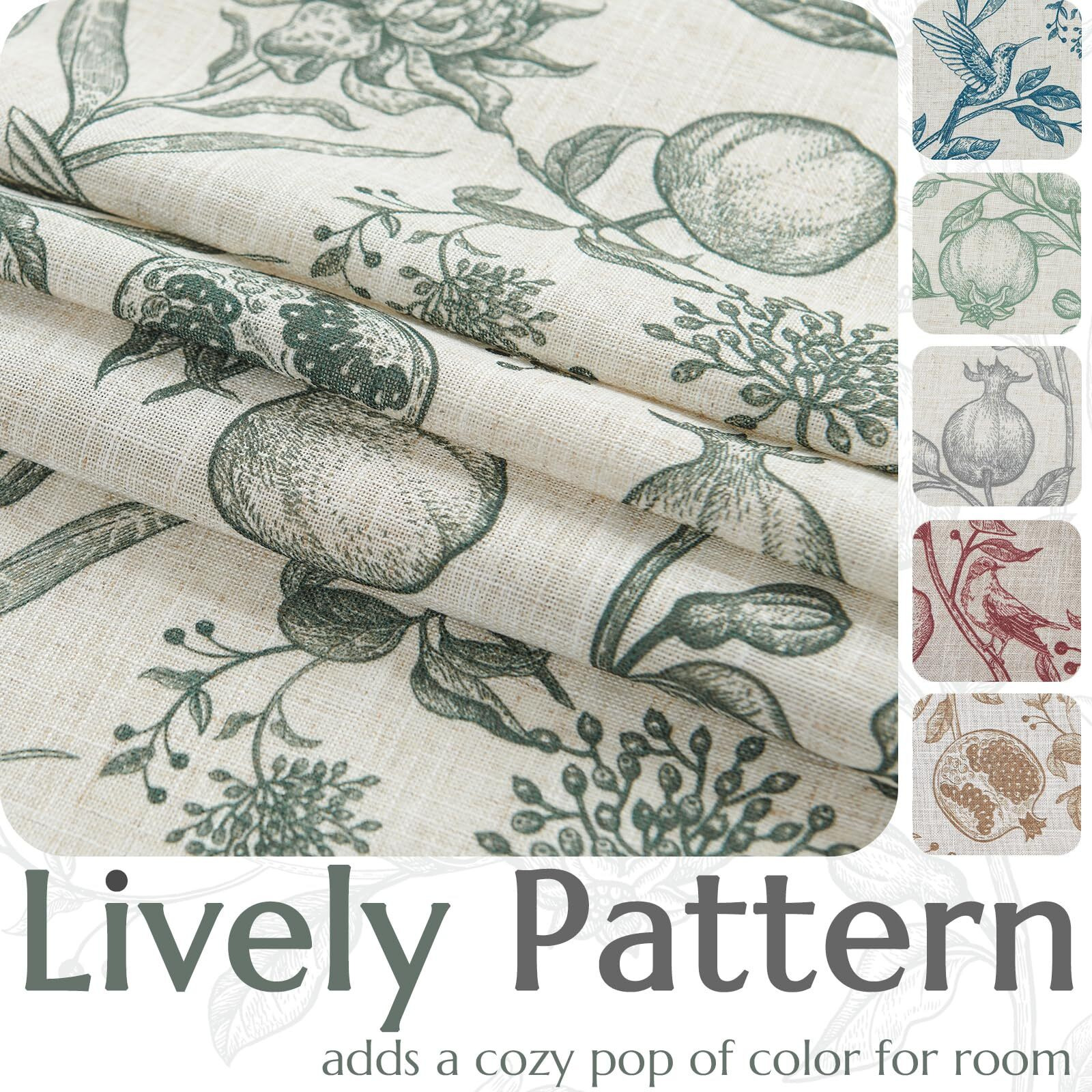 Jinchan Linen Curtains Floral Curtains For Living Room 84 Inch Long Dark Green French Curtains Back Tab Light Filtering Toile Print Farmhouse Bedroom Curtains Window Curtain Set 2 Panels