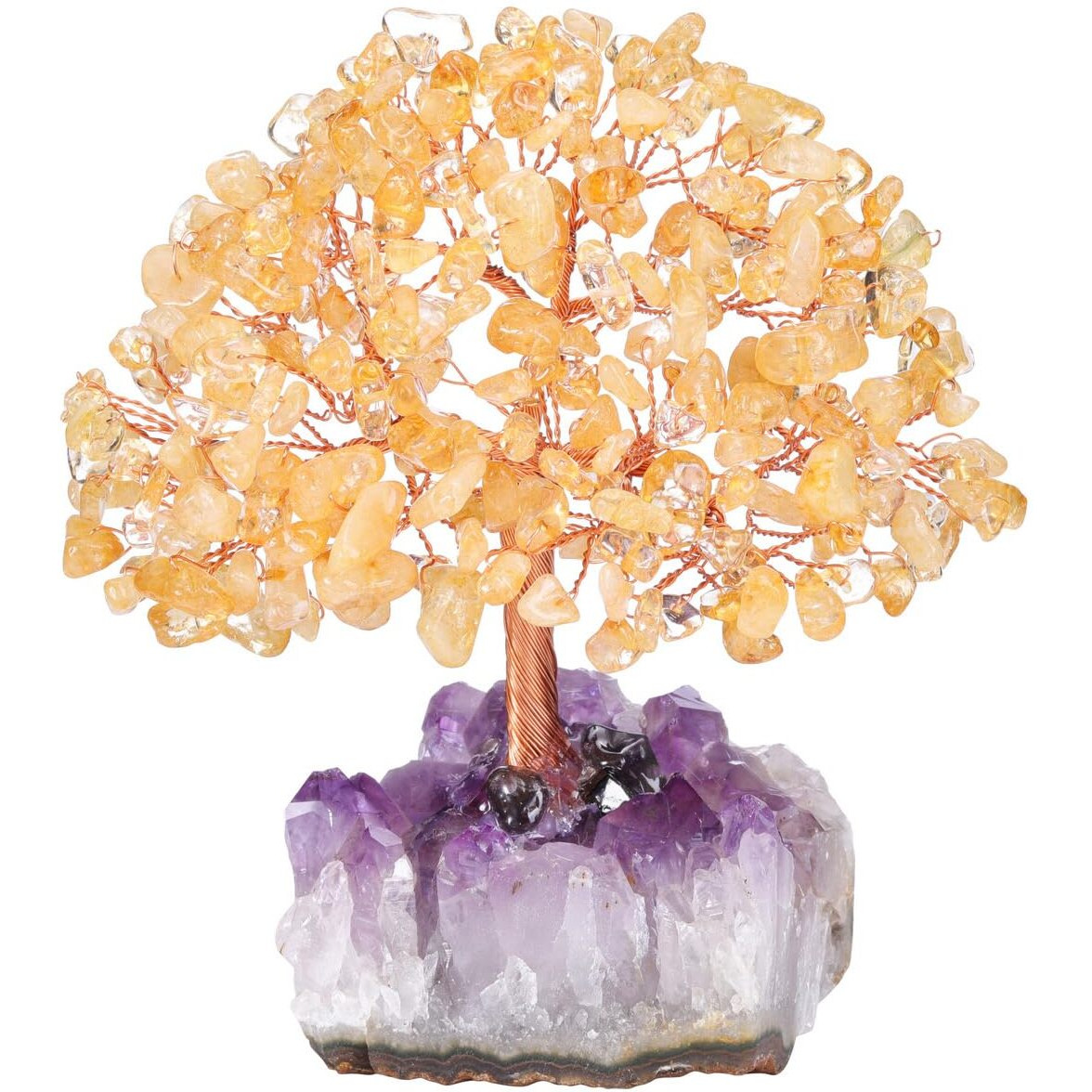 Jovivi Natural Citrine Healing Crystal Money Tree On Amethyst Cluster Geode Druzy Base Feng Shui Crystals For Home Office Desk Decorations  Wealth  Good Luck