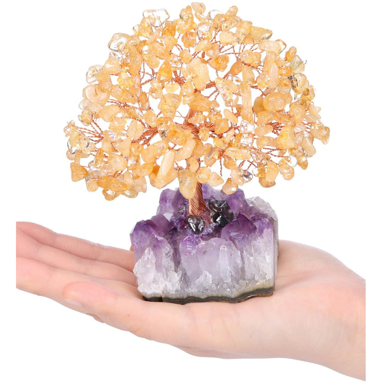 Jovivi Natural Citrine Healing Crystal Money Tree On Amethyst Cluster Geode Druzy Base Feng Shui Crystals For Home Office Desk Decorations  Wealth  Good Luck