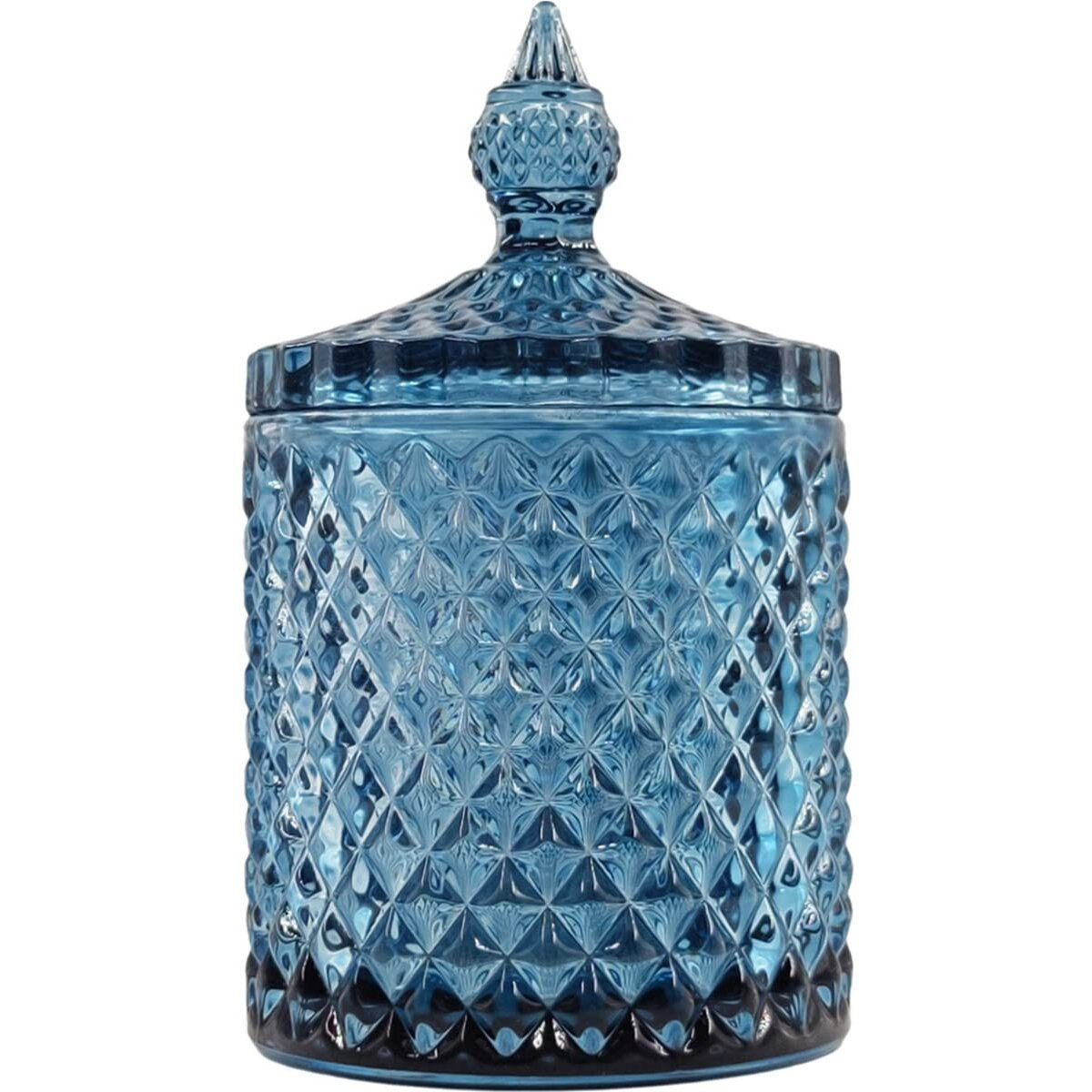 Sizikato Diamond Faceted Crystal Glass Candy Jar With Lid  18Oz Blue Decorative Jar  Nut Jar  Dried Fruit Storage Jar.