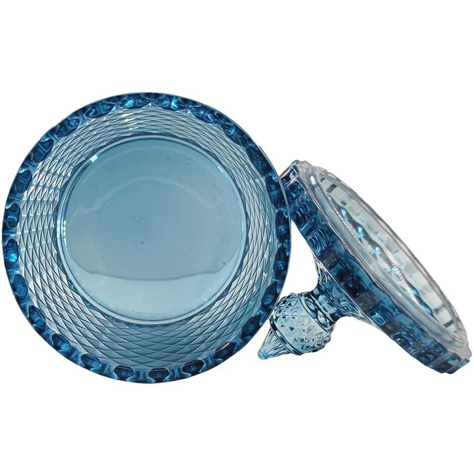 Sizikato Diamond Faceted Crystal Glass Candy Jar With Lid  18Oz Blue Decorative Jar  Nut Jar  Dried Fruit Storage Jar.