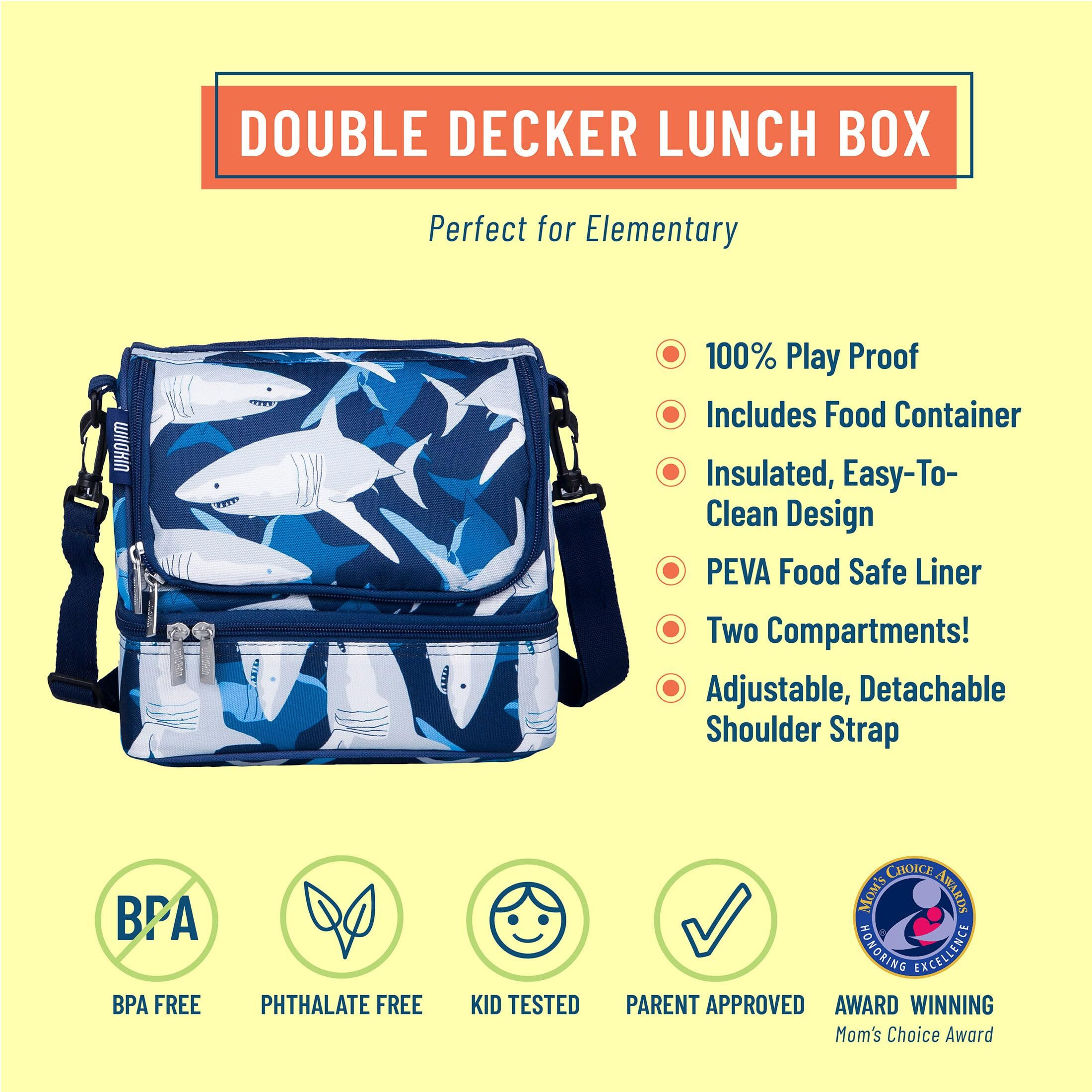 Wildkin Two Compartment Insulated Lunch Bag For Boys & Girls  Perfect For Early Elementary Lunch Box Bag  Ideal Size For Packing Hot Or Cold Snacks For School And Travel Lunch Bags (Sharks)