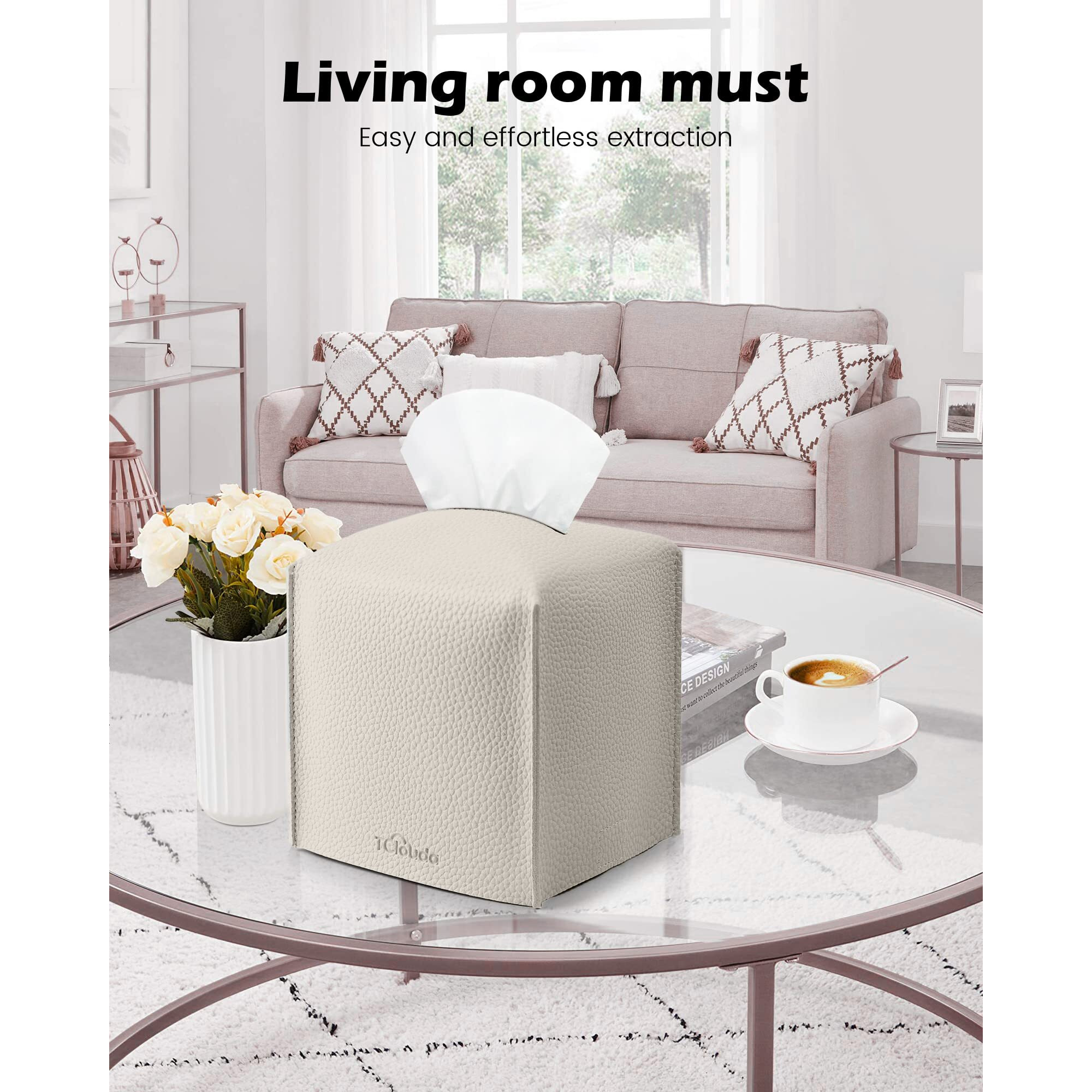 Tclouda Tissue Box Cover For Pu Leather  Modern Simple Solid Color Holder Square Tissue Bag  Ideal For Bathrooms Office Car Outdoor Tent Dining Table 5"&quotX5"&quotX5""  Single Off-White