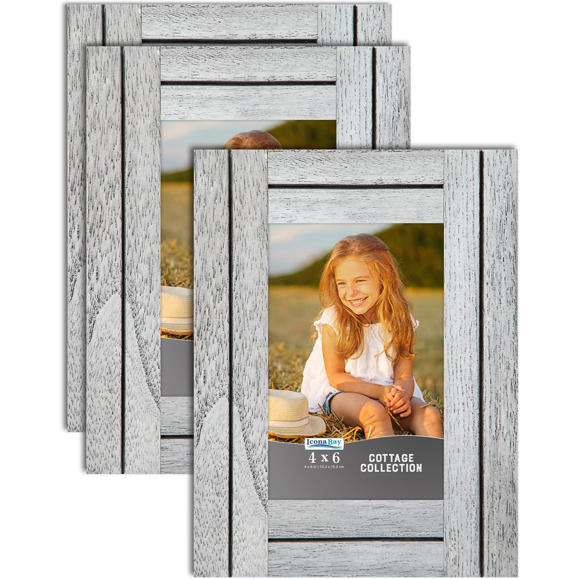 Icona Bay 4X6 (10X15 Cm) Picture Frames (Farmhouse White  3 Pack)  Rustic Picture Frame Set  Natural Real Wood Frames  Cottage Collection