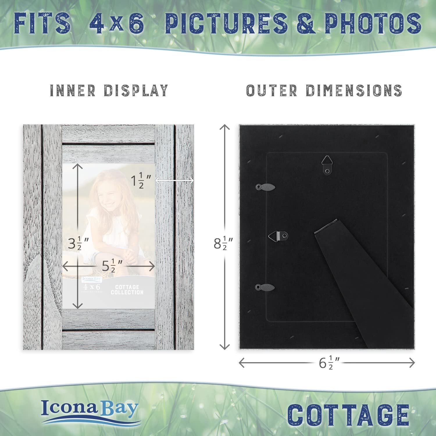 Icona Bay 4X6 (10X15 Cm) Picture Frames (Farmhouse White  3 Pack)  Rustic Picture Frame Set  Natural Real Wood Frames  Cottage Collection