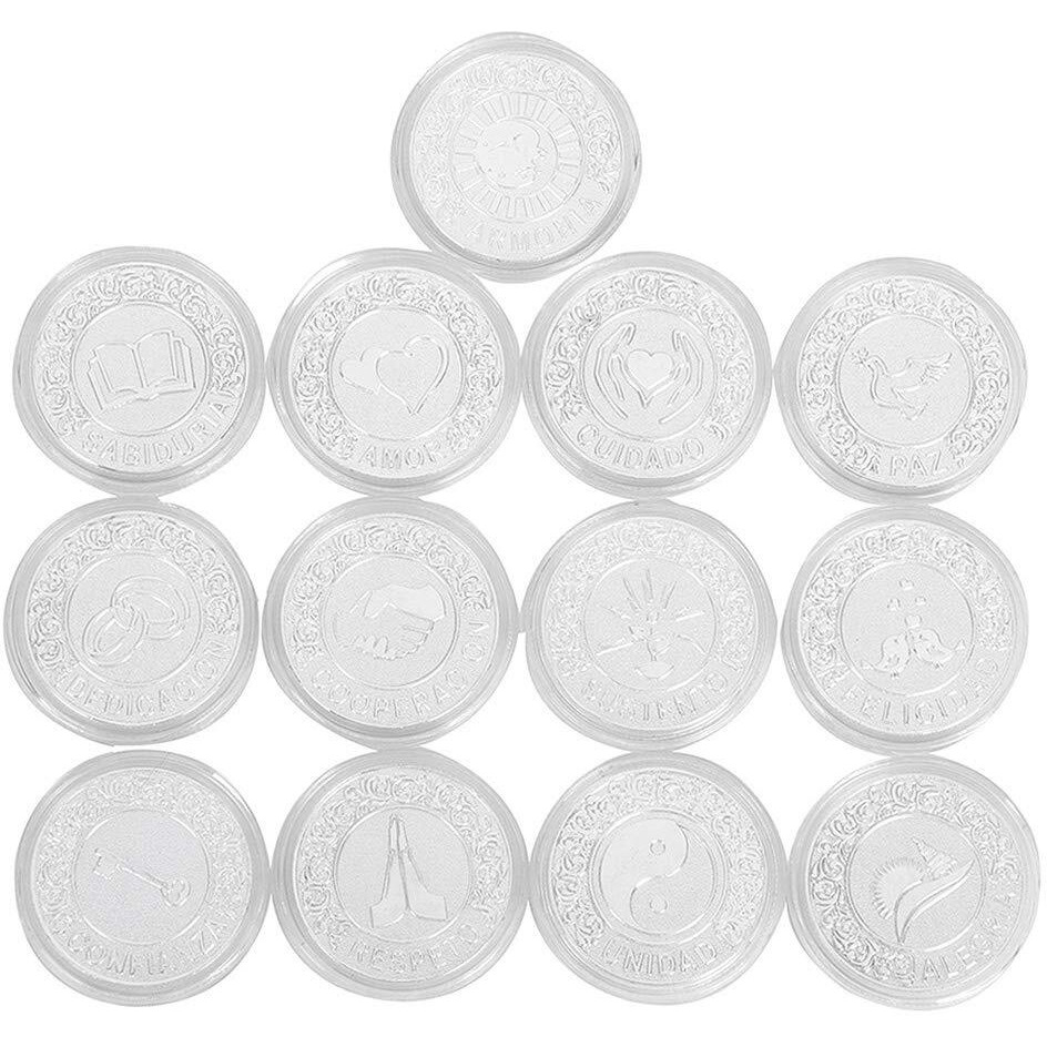 Tingku Silver Arras De Boda Plata Wedding Unity Coins Set For Wedding Ceremony Arras Para Boda Bride Gift With Book Collection Box - Spanish