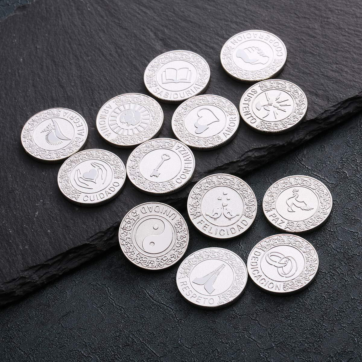 Tingku Silver Arras De Boda Plata Wedding Unity Coins Set For Wedding Ceremony Arras Para Boda Bride Gift With Book Collection Box - Spanish