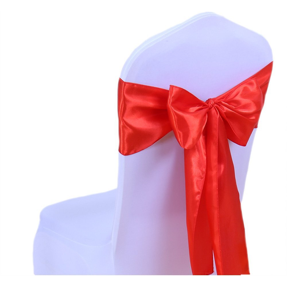Sinssowl Pack Of 50 Satin Red Chair Sashes For Wedding Chair Bows 7X108 Inches Chair Ribbons Fitting Birthday Party Anniversary Events Bridal Baby Shower Chair Decorations