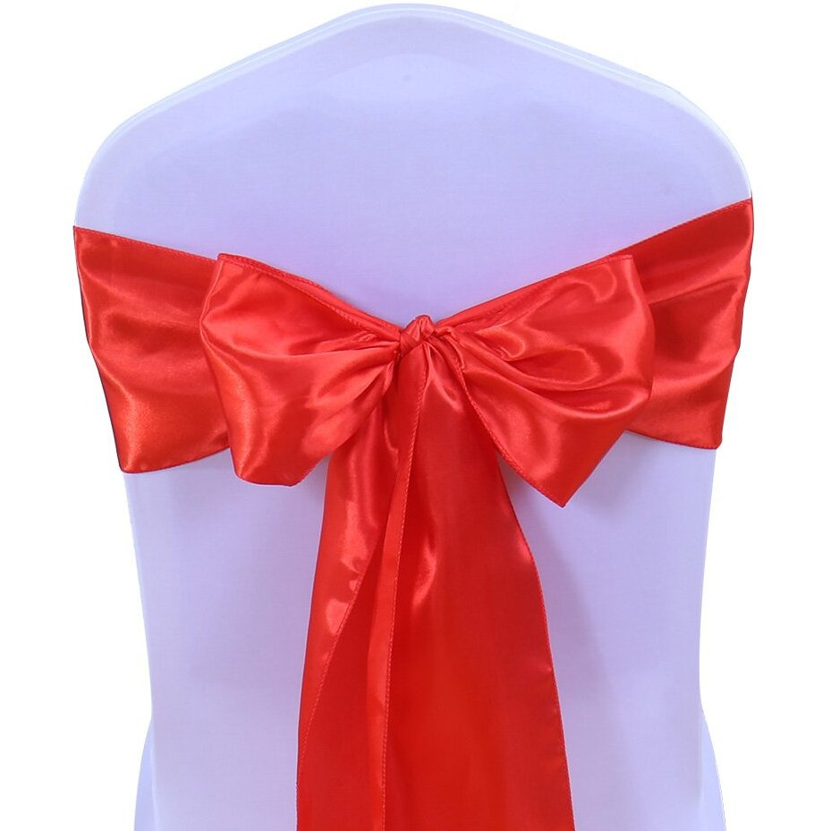 Sinssowl Pack Of 50 Satin Red Chair Sashes For Wedding Chair Bows 7X108 Inches Chair Ribbons Fitting Birthday Party Anniversary Events Bridal Baby Shower Chair Decorations