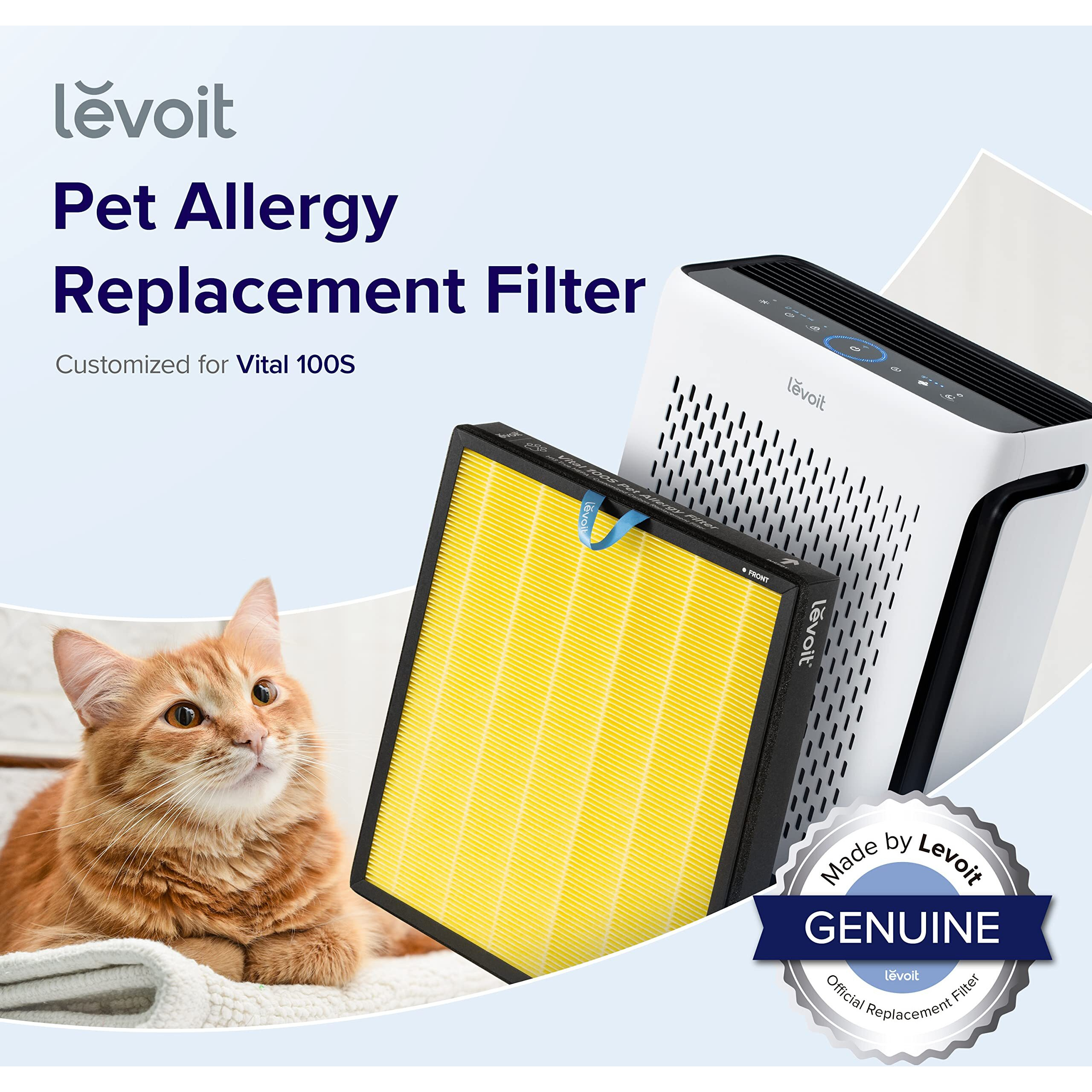 Levoit Vital 100S Pet Allergy Air Purifier Replacement  3-In-1 Hepa High-Efficiency Activated Carbon Filter  Vital 100S-Rf-Pa (Lrf-V102-Yus)  1 Pack  Yellow