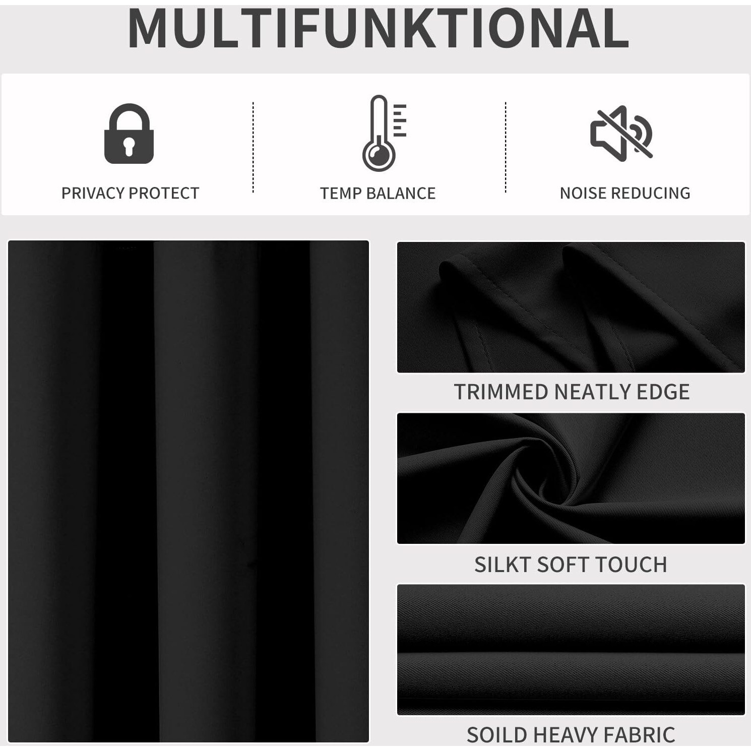 Joydeco Blackout Curtains 84 Inch Length 2 Panels Set  Thermal Insulated Long Curtains& Drapes 2 Burg  Room Darkening Grommet Curtains For Bedroom Living Room Window (Black  W52 X L84 Inch)