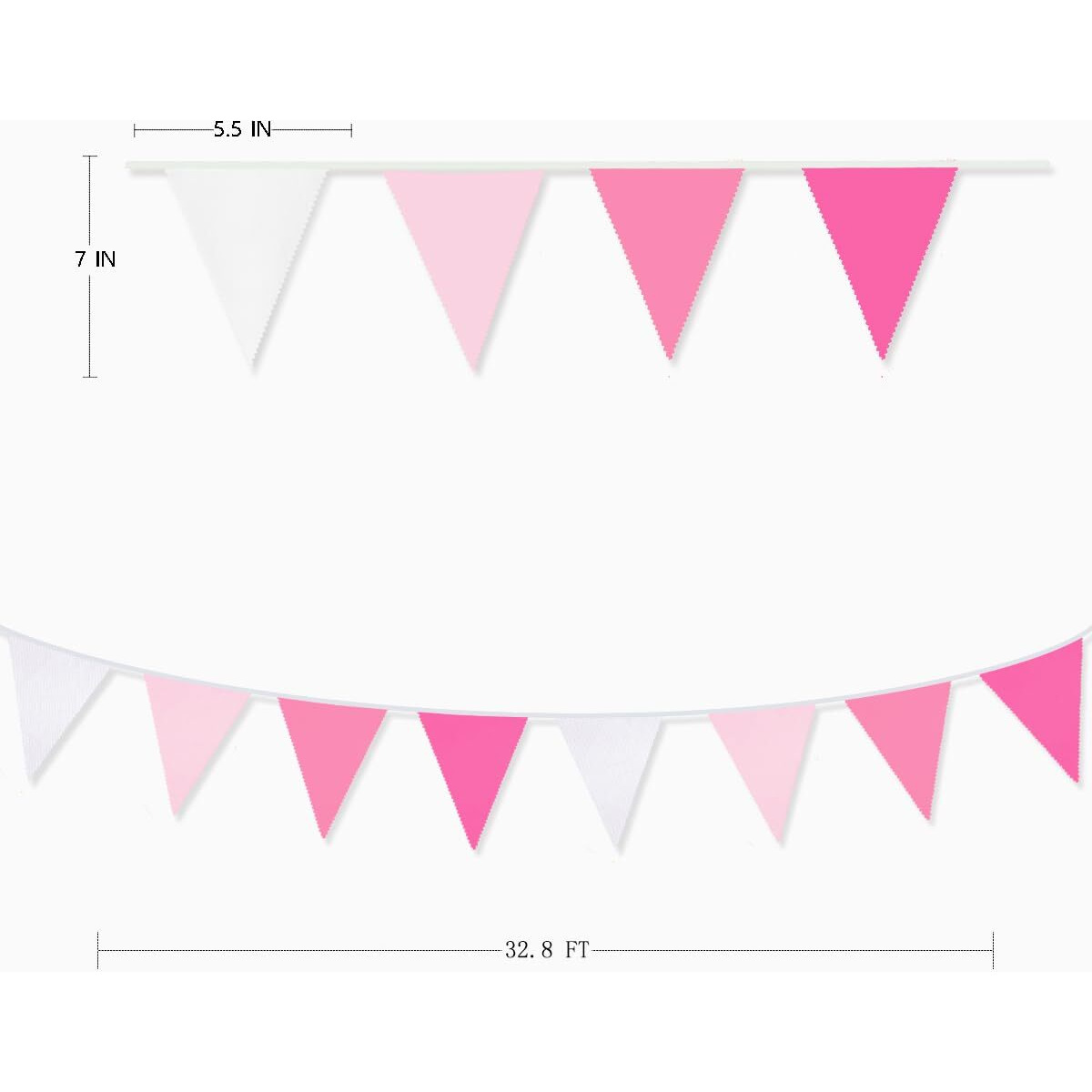 32Ft Rose Hot Pink Pennant Banner Fabric Triangle Flag Cotton Bunting Garland Kit For Wedding Birthday Baby Shower Anniversary Party Home Nursery Outdoor Garden Hanging Festivals Decoration (36Pcs)