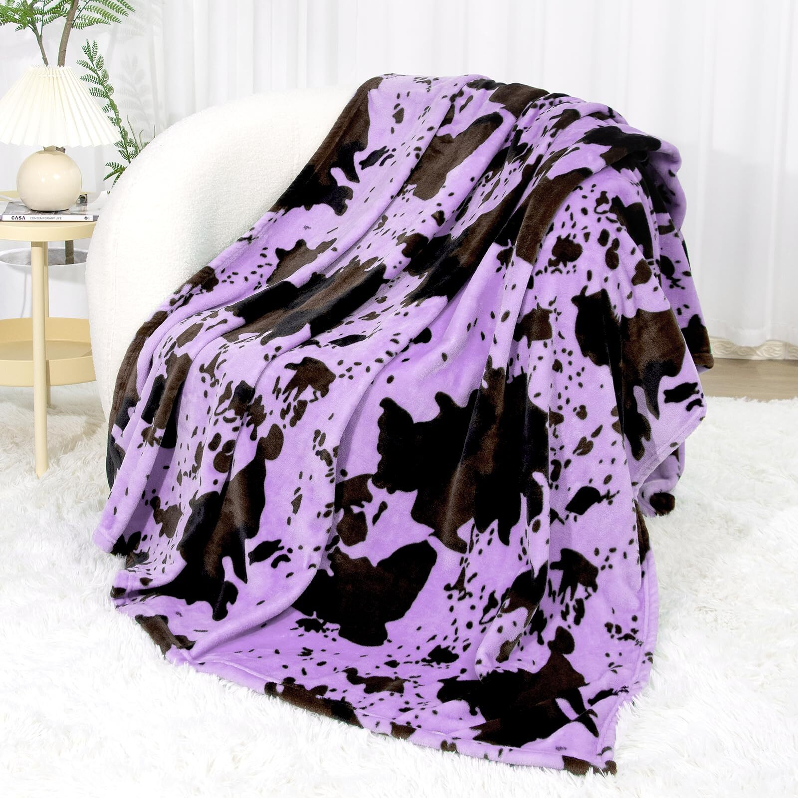 Soft Fleece Blanket Purple Lavender Violet Fuzzy Throw Blanket Decor Stuff Cow Print Blanket For Cow Lovers Girls Women Birthday