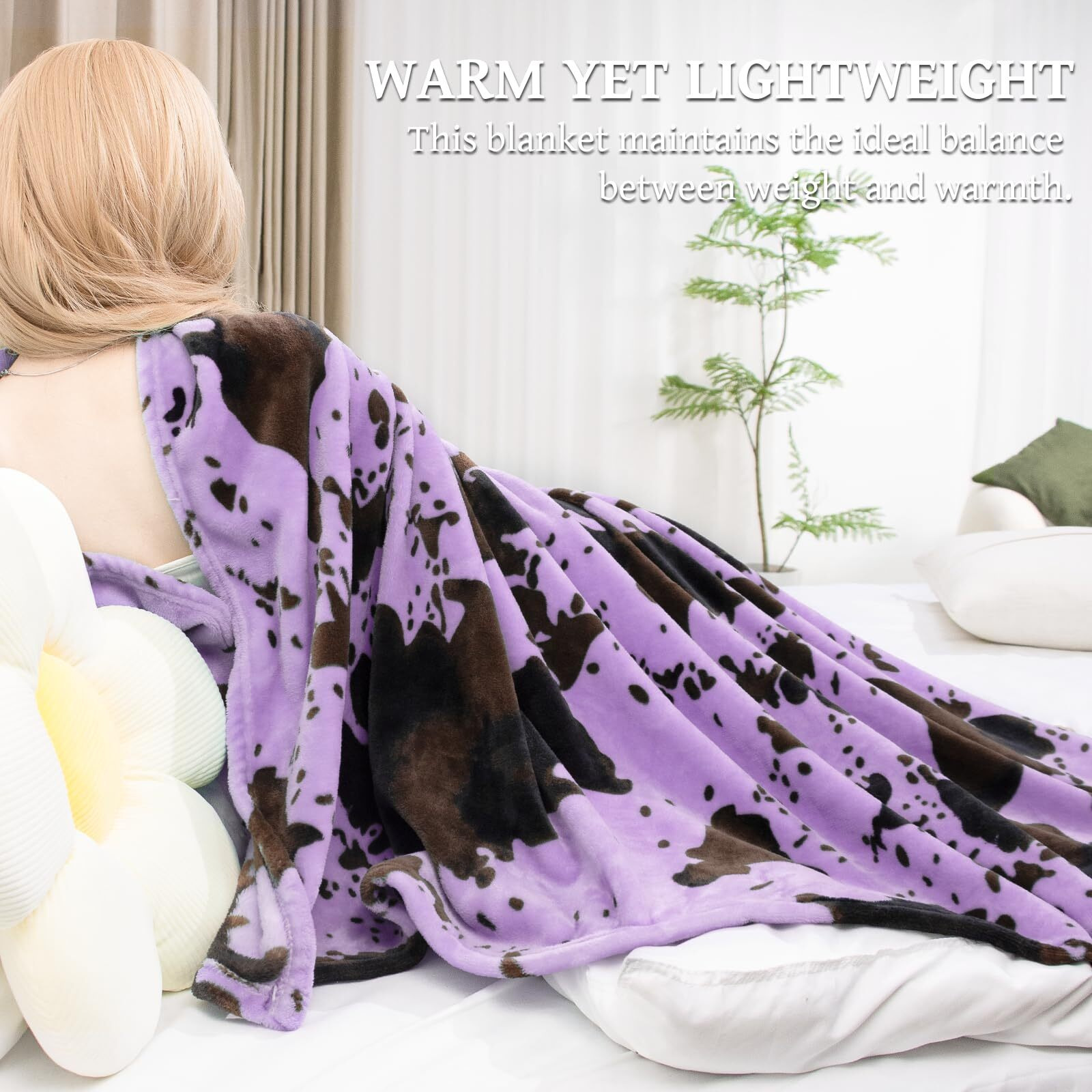 Soft Fleece Blanket Purple Lavender Violet Fuzzy Throw Blanket Decor Stuff Cow Print Blanket For Cow Lovers Girls Women Birthday