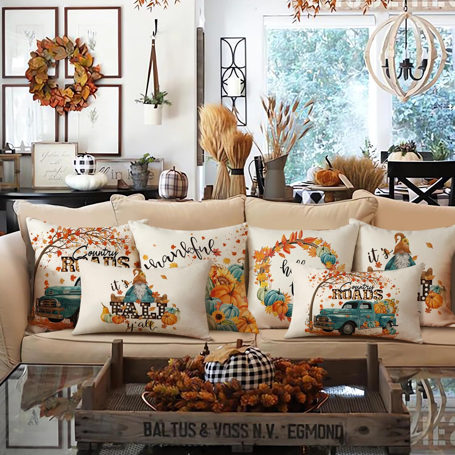 Nightwish Fall Decor Pillow Covers 12X20 Set Of 4 Thanksgiving Decorations Blue And Orange Pumpkins Outdoor Fall Farmhouse Decorative Throw Pillow Covers Autumn Harvest Cushion Case For Couch Sofa