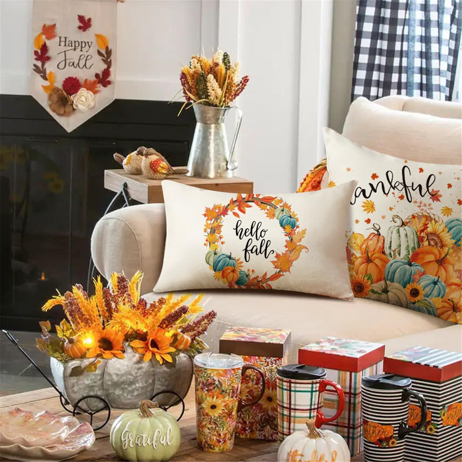 Nightwish Fall Decor Pillow Covers 12X20 Set Of 4 Thanksgiving Decorations Blue And Orange Pumpkins Outdoor Fall Farmhouse Decorative Throw Pillow Covers Autumn Harvest Cushion Case For Couch Sofa