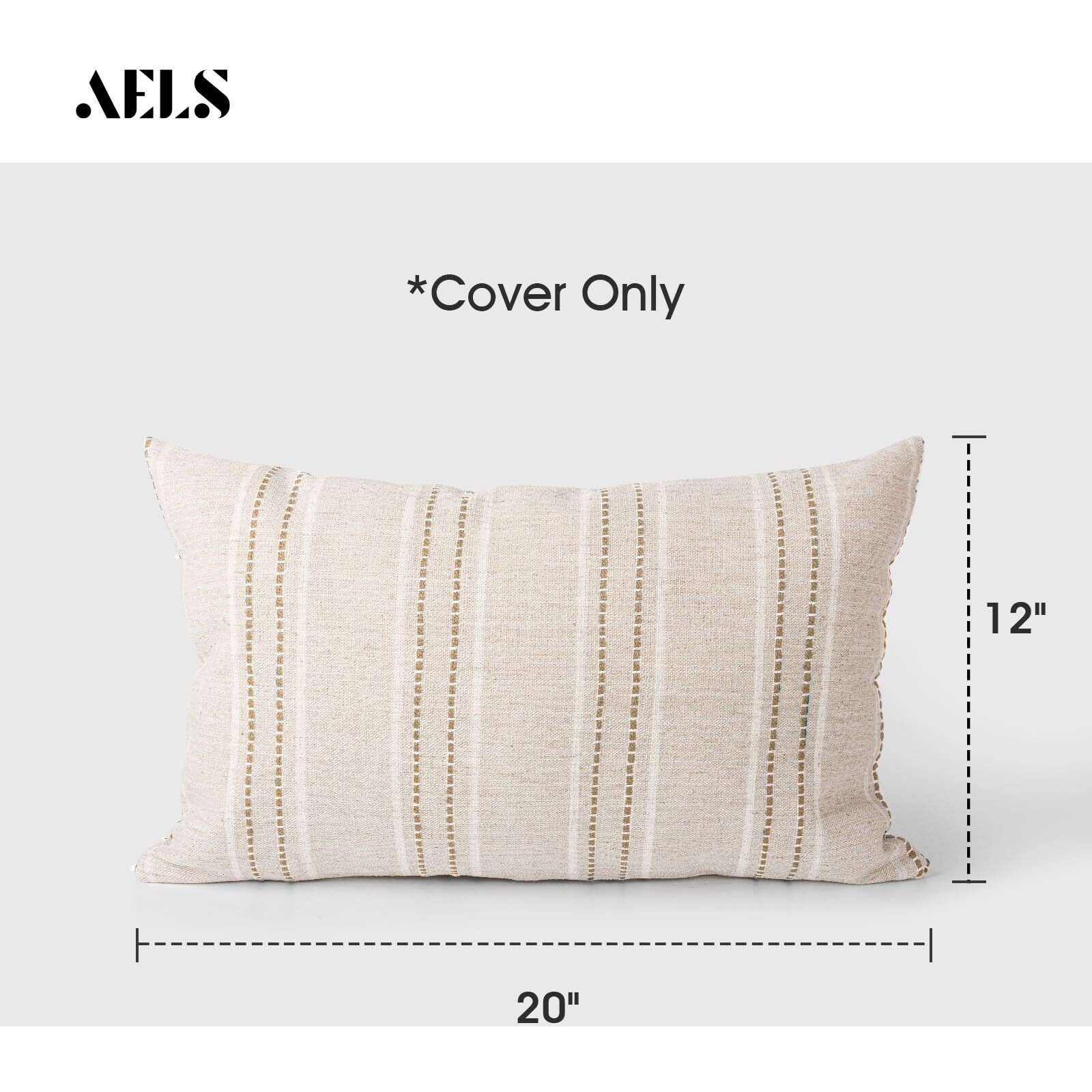Aels 12X20 Decorative Farmhouse Linen Throw Pillow Covers  Boho Textured Pillow Case  Set Of 2  Beige With White & Brown Stitch Yarn Dyed Stripe Cushion Cover For Sofa Couch Living Room (Cover Only)