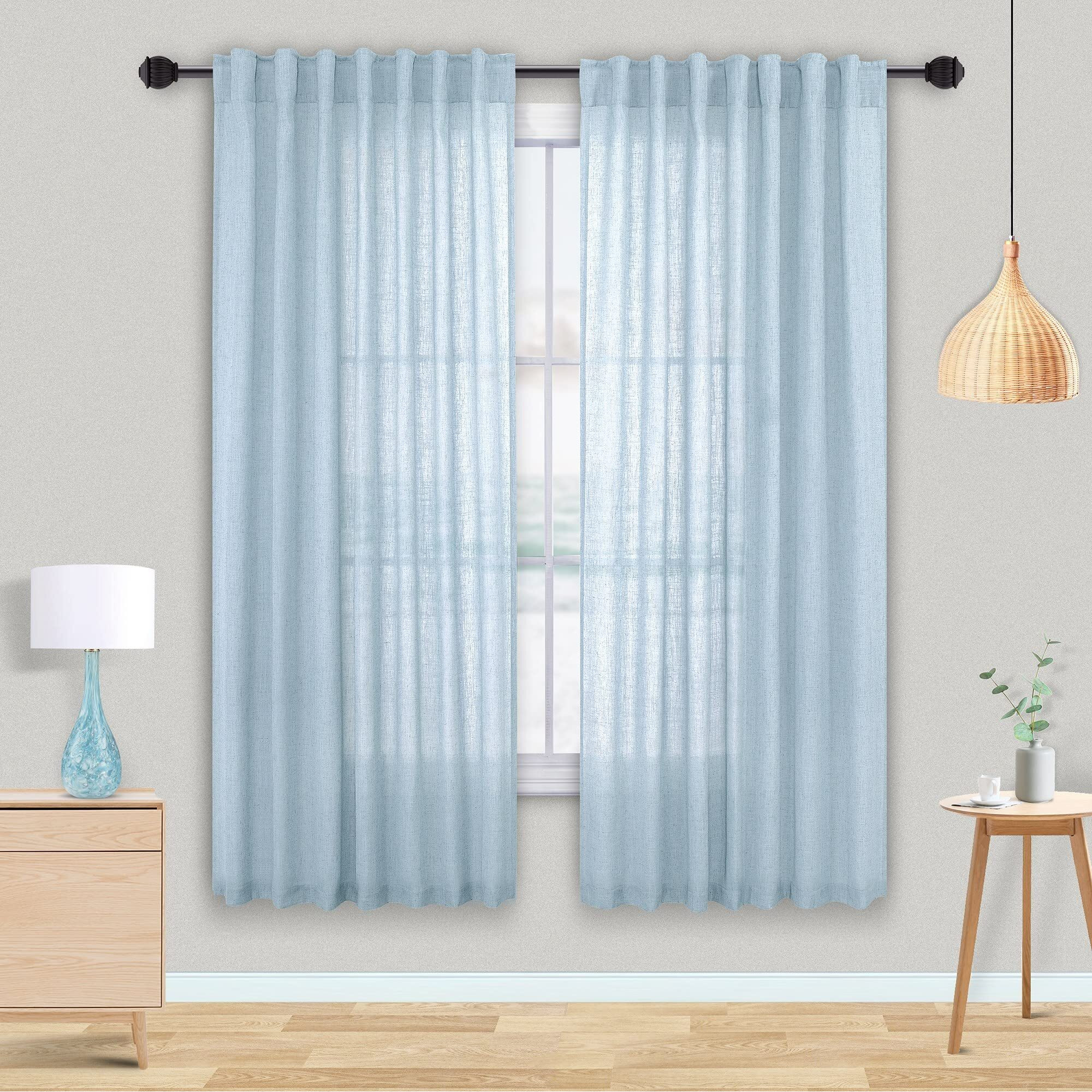 Light Blue Curtains Panels 63 Inch Length For Nursery Back Tab Semi Sheer  Linen Textured Drapes Rod Pocket 2 Panels Set Baby Sky Blue Summer Cozy Decor Curtain For Bedroom/Living Room/Kids Room