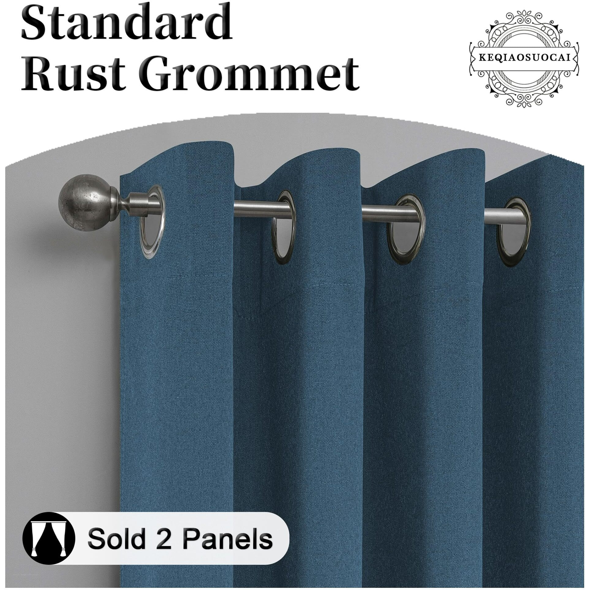 Faux Linen Texture Short Blackout Curtains For Kitchen -2 Panels 100% Blackout Thermal Insulated Entryway Cottage Decor Solid Grommet Window Curtains For Bathroom (W 52 X L 45 Inch Long Denim Blue)