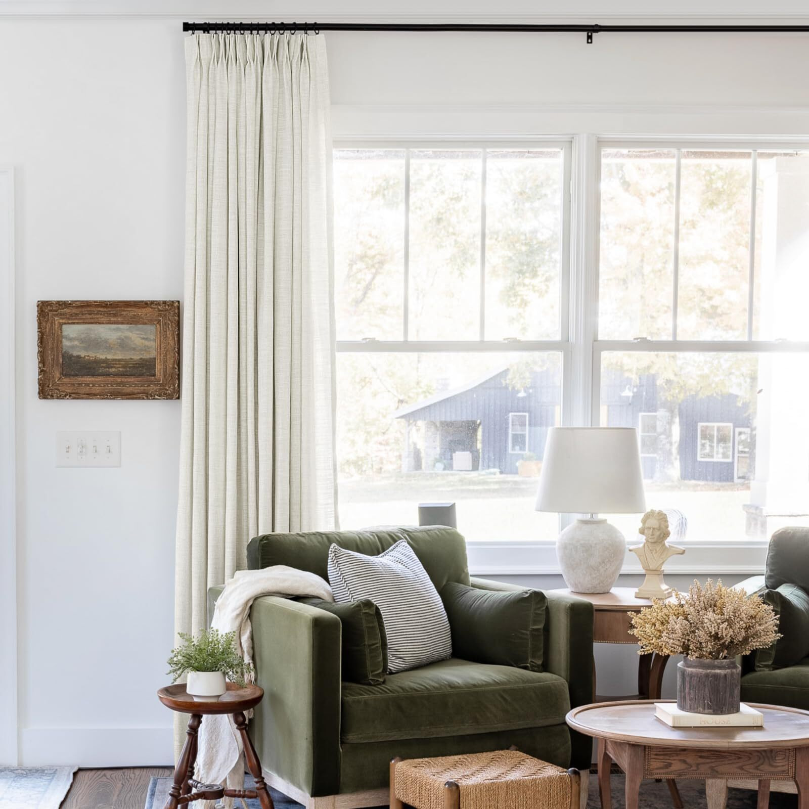 Twopages 26 W X 96 L Inch Pinch Pleat Unlined Darkening Drape Faux Linen Curtain Drapery Panel For Living Room Bedroom Meetingroom Club Theater Patio Door (1 Panel) Ivory White