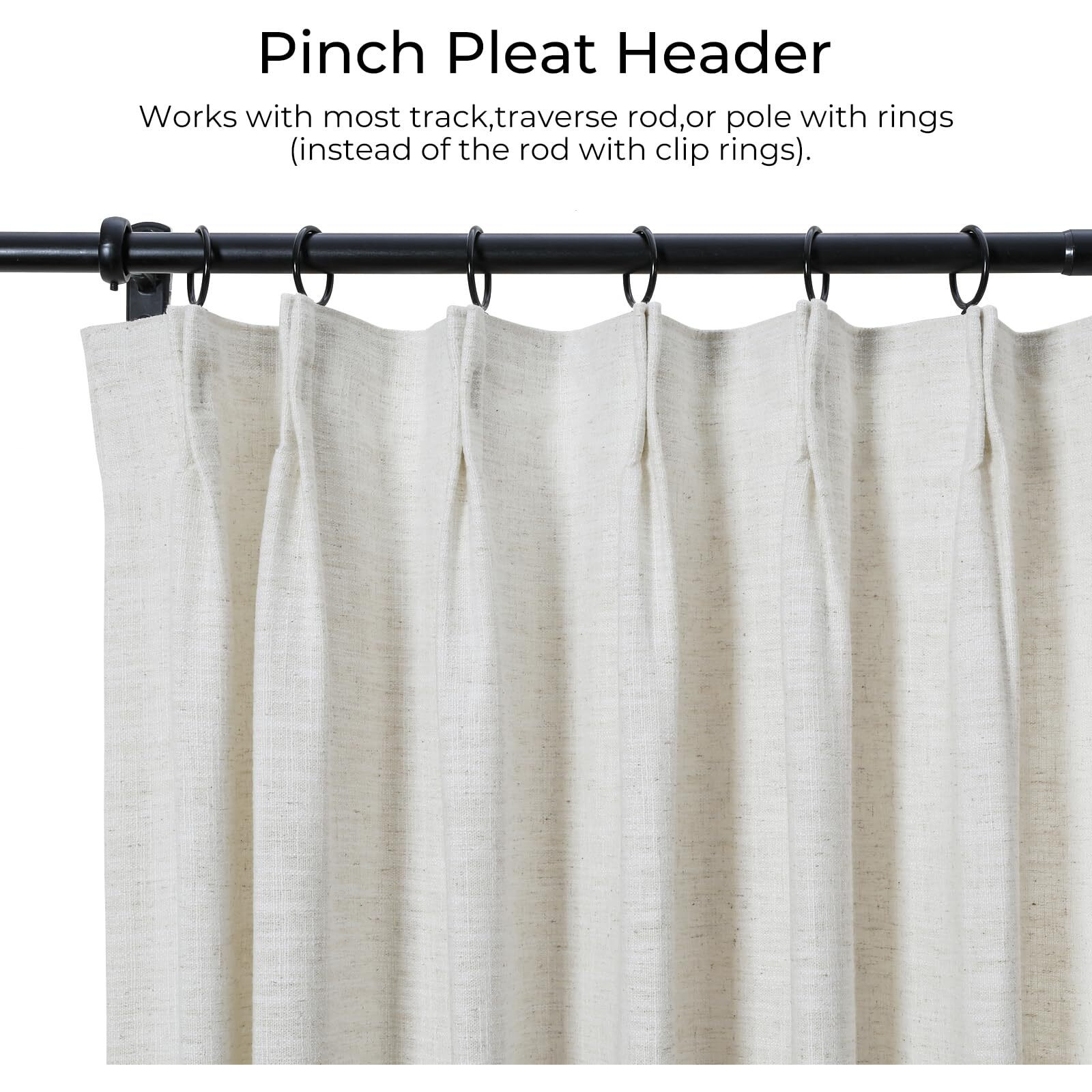 Twopages 26 W X 96 L Inch Pinch Pleat Unlined Darkening Drape Faux Linen Curtain Drapery Panel For Living Room Bedroom Meetingroom Club Theater Patio Door (1 Panel) Ivory White