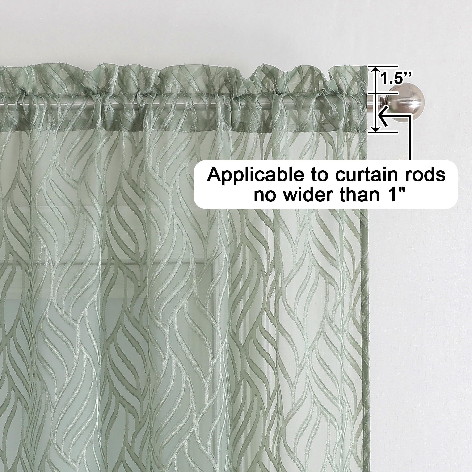 Chyhomenyc Marilyn Sage Green Sheer Curtains 72 Inch Length 2 Panels  Light Filtering Soft Airy 3D Leaf Clip Jacquard Textured Curtain Drapes For French Door Bedroom Window  38Wx72L Inches
