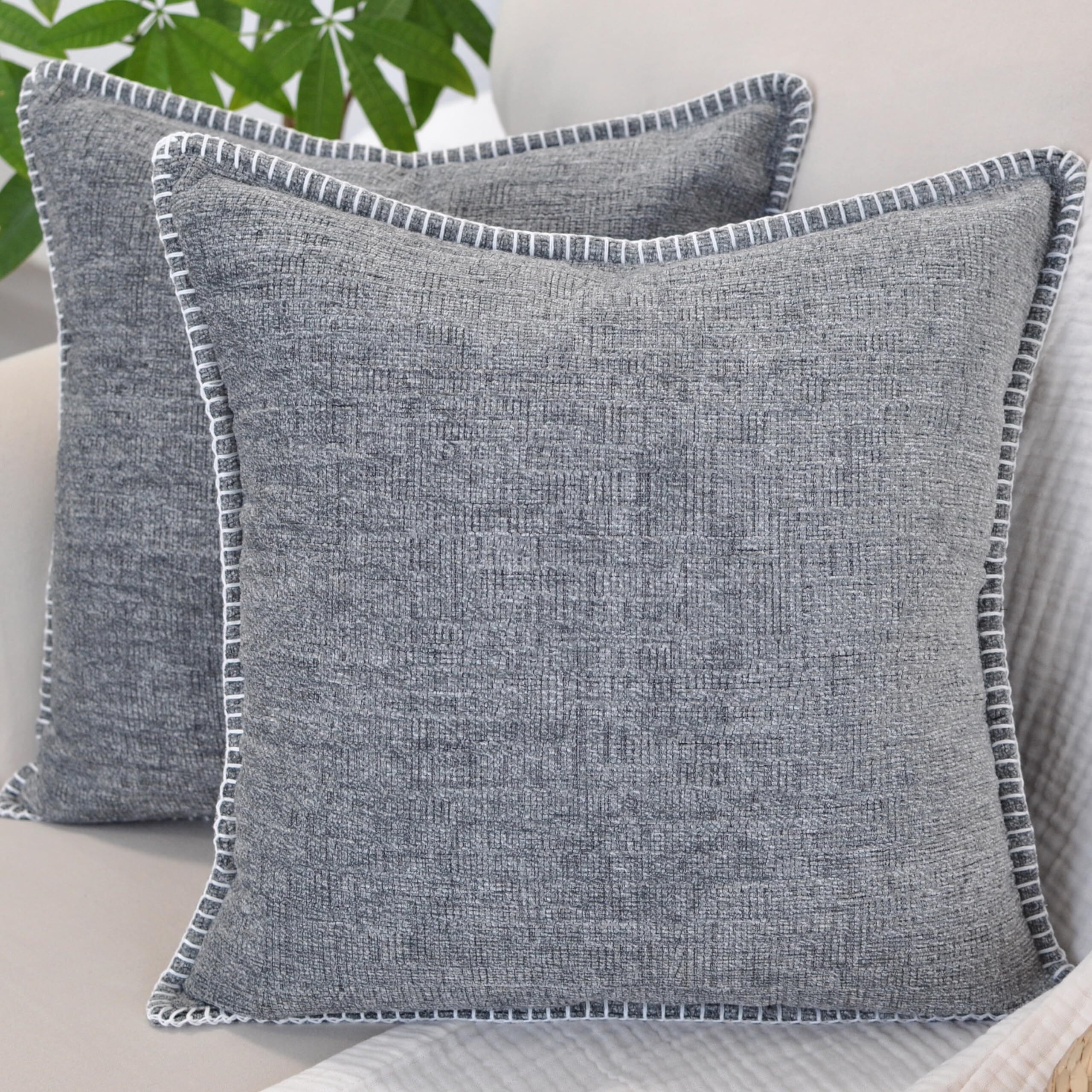 16X16 Pillow Covers Light Grey Set Of 2 Decor Pillow Covers Square  Textured Soft Chenille Gray Cushion Covers With Trim Edge  Decorative Farm House Modern Pillows Cases For Couch