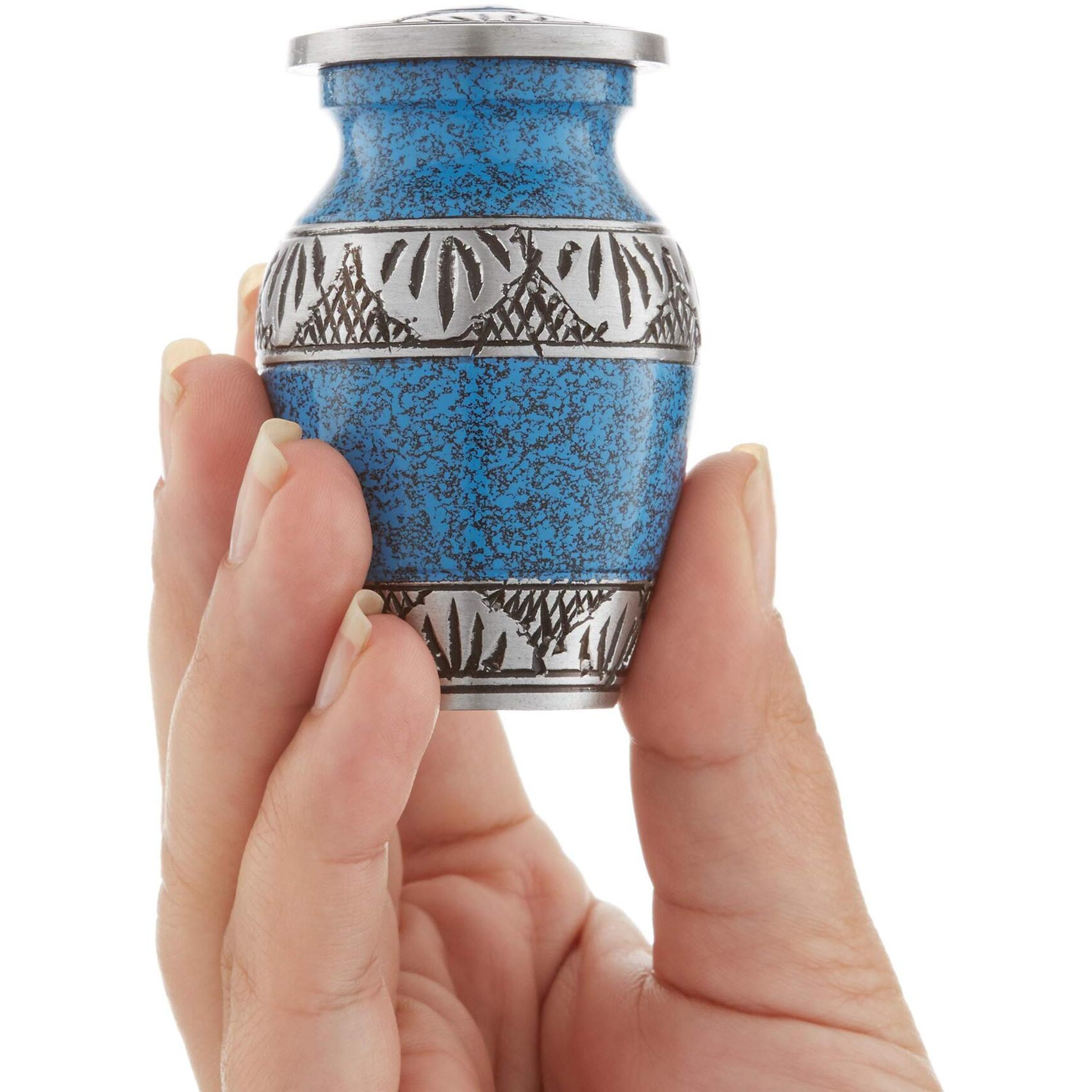 Reminded Small Cremation Urns For Human Ashes  Mini Keepsake Set Of 4 Blue And Silver With Velvet Case
