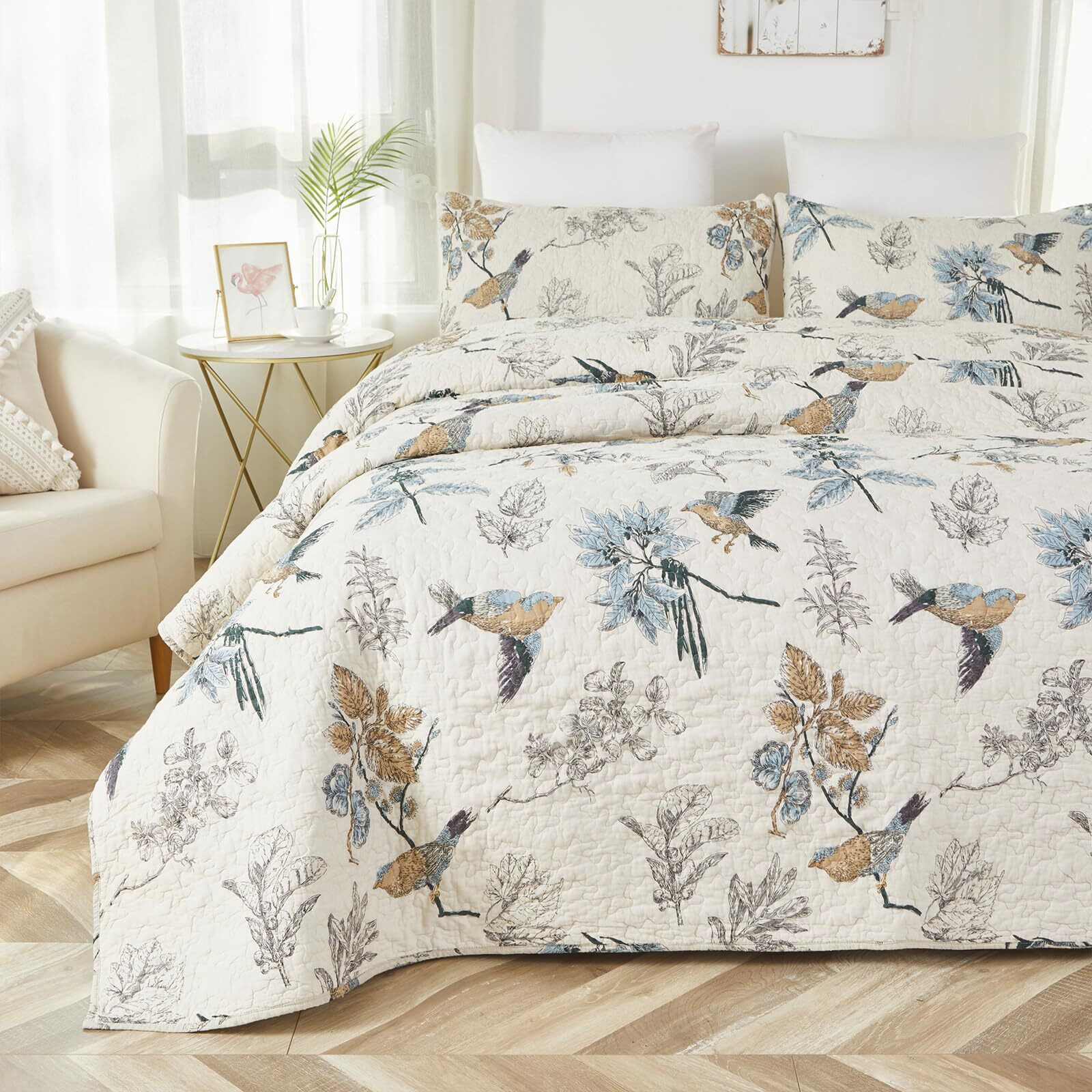 Brandream Bird Bedding King American Country Style Comforter Set King Size 100% Cotton Quilt Set Reversible