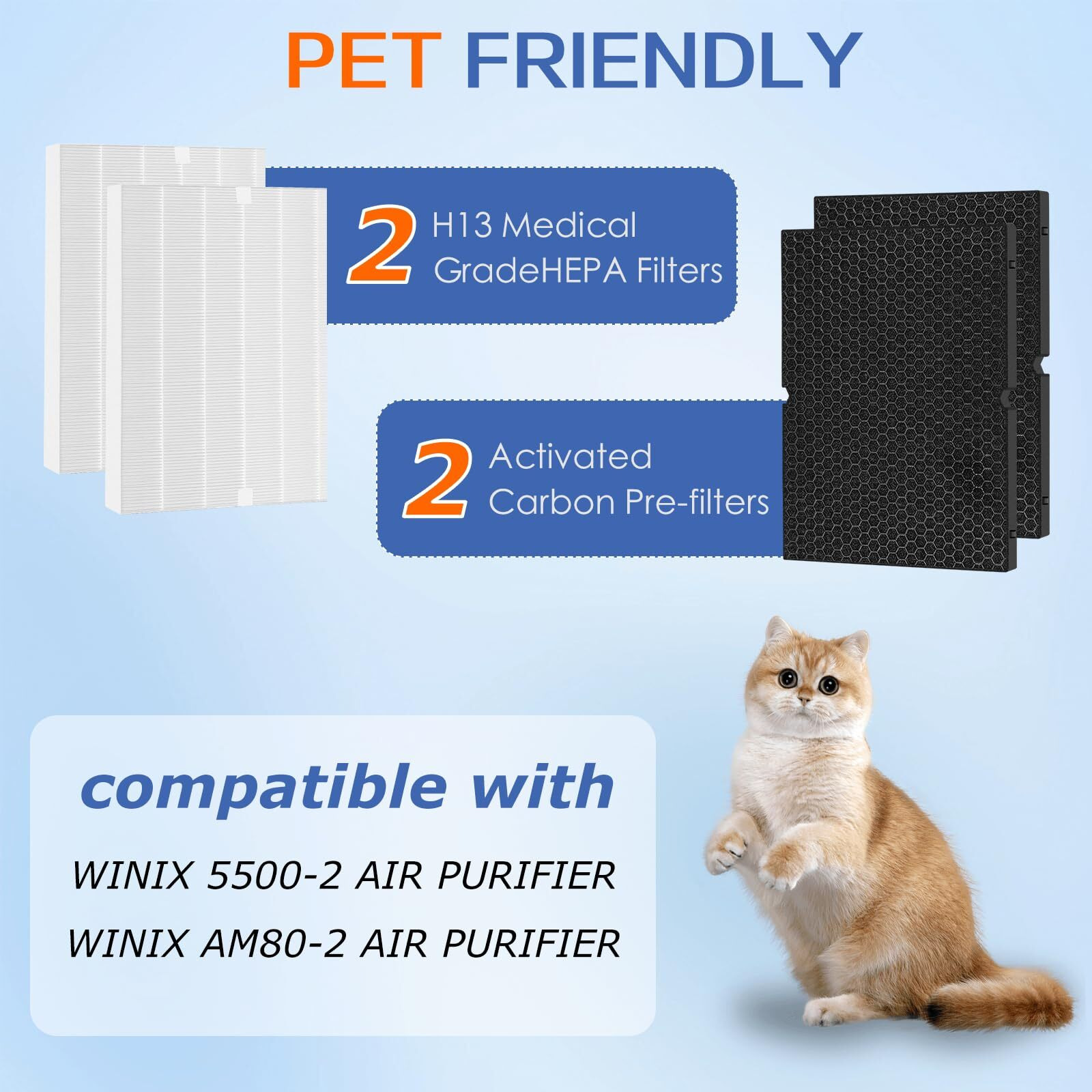 116130 Replacement Filter H For Winix 5500-2 Am80 Plasmawave Air Purifier True Hepa Carbon Filter  2 Set